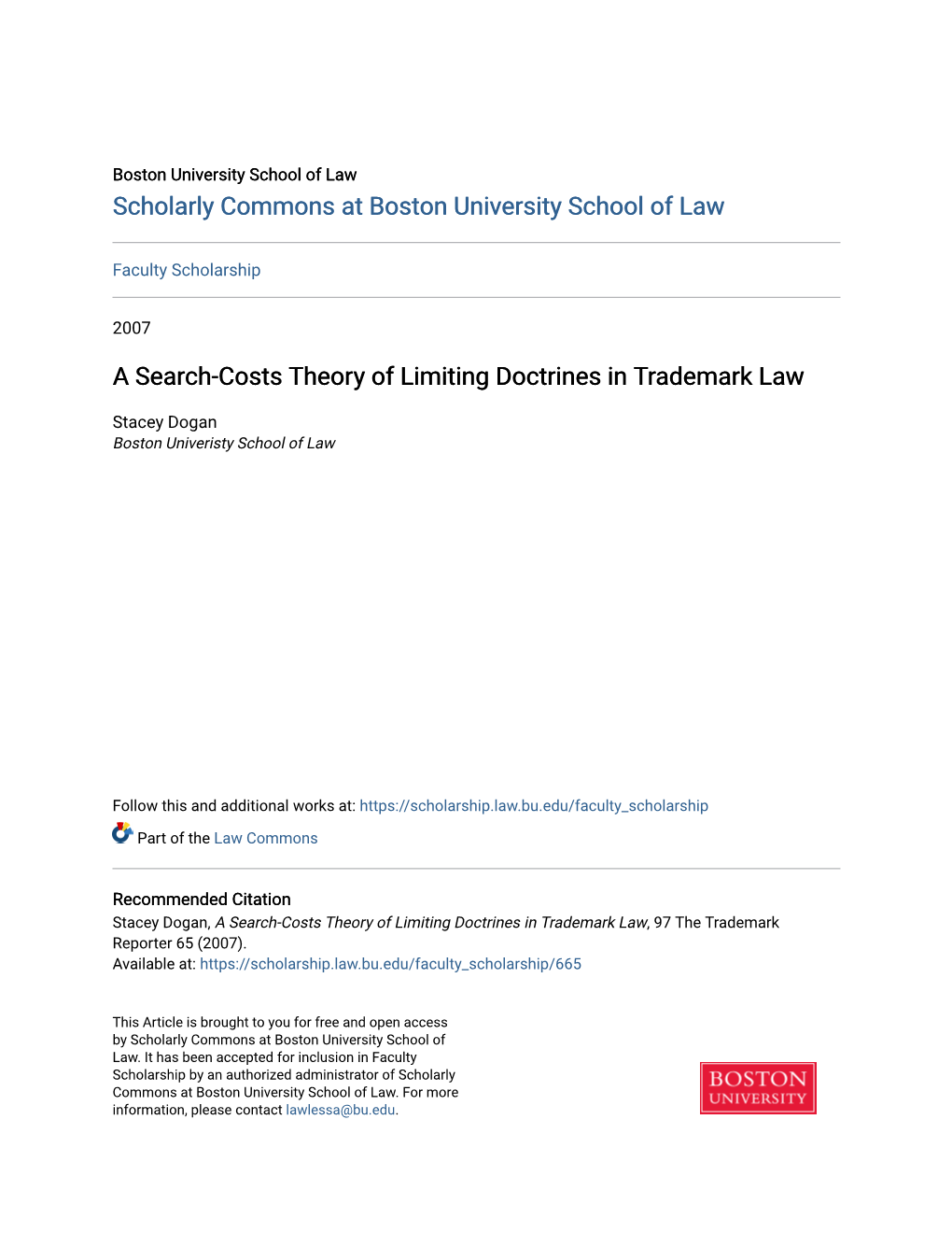 A Search-Costs Theory of Limiting Doctrines in Trademark Law