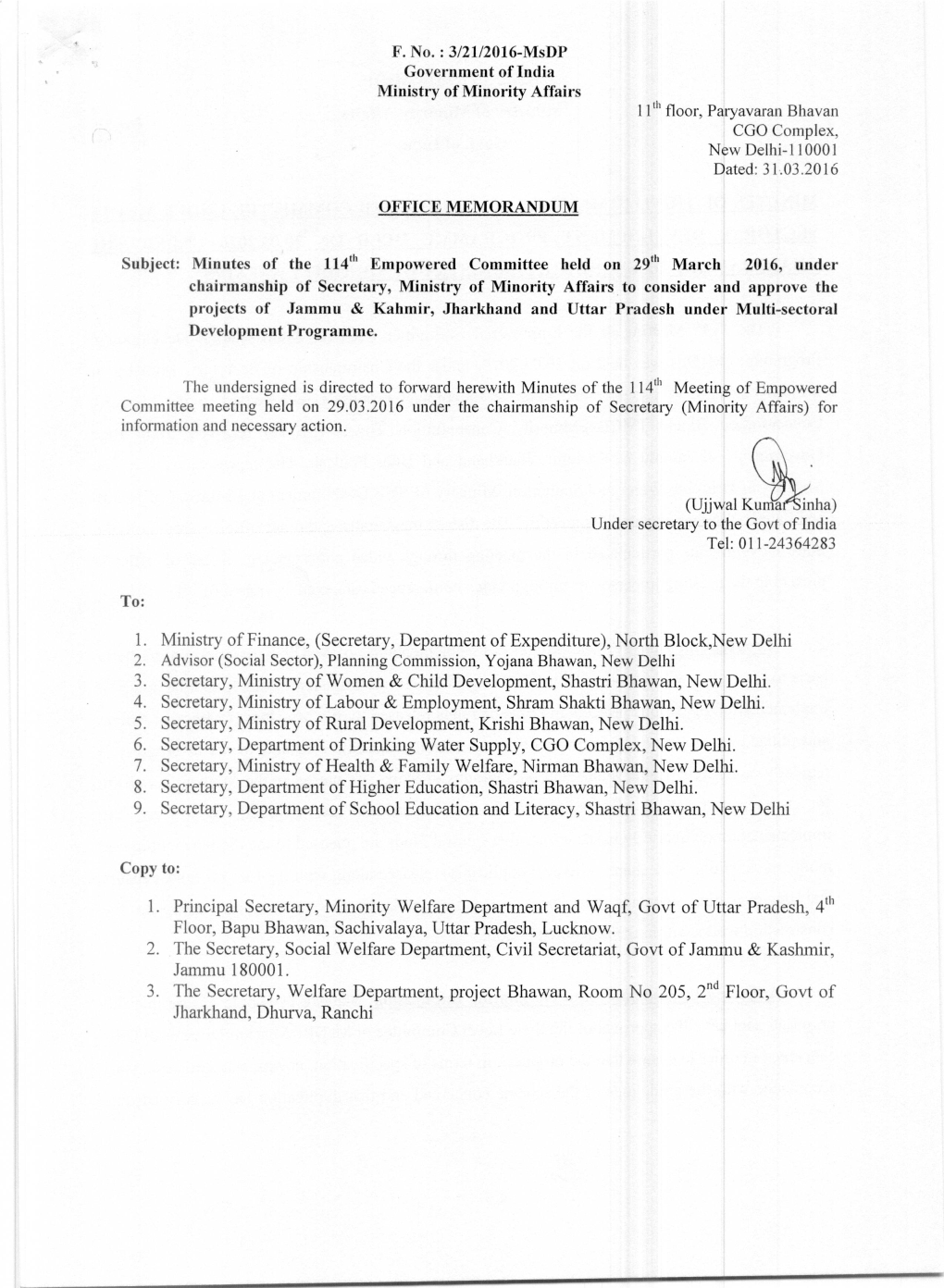 3/21/2016-Msdp Government of India Ministry of Minority Affairs Subject