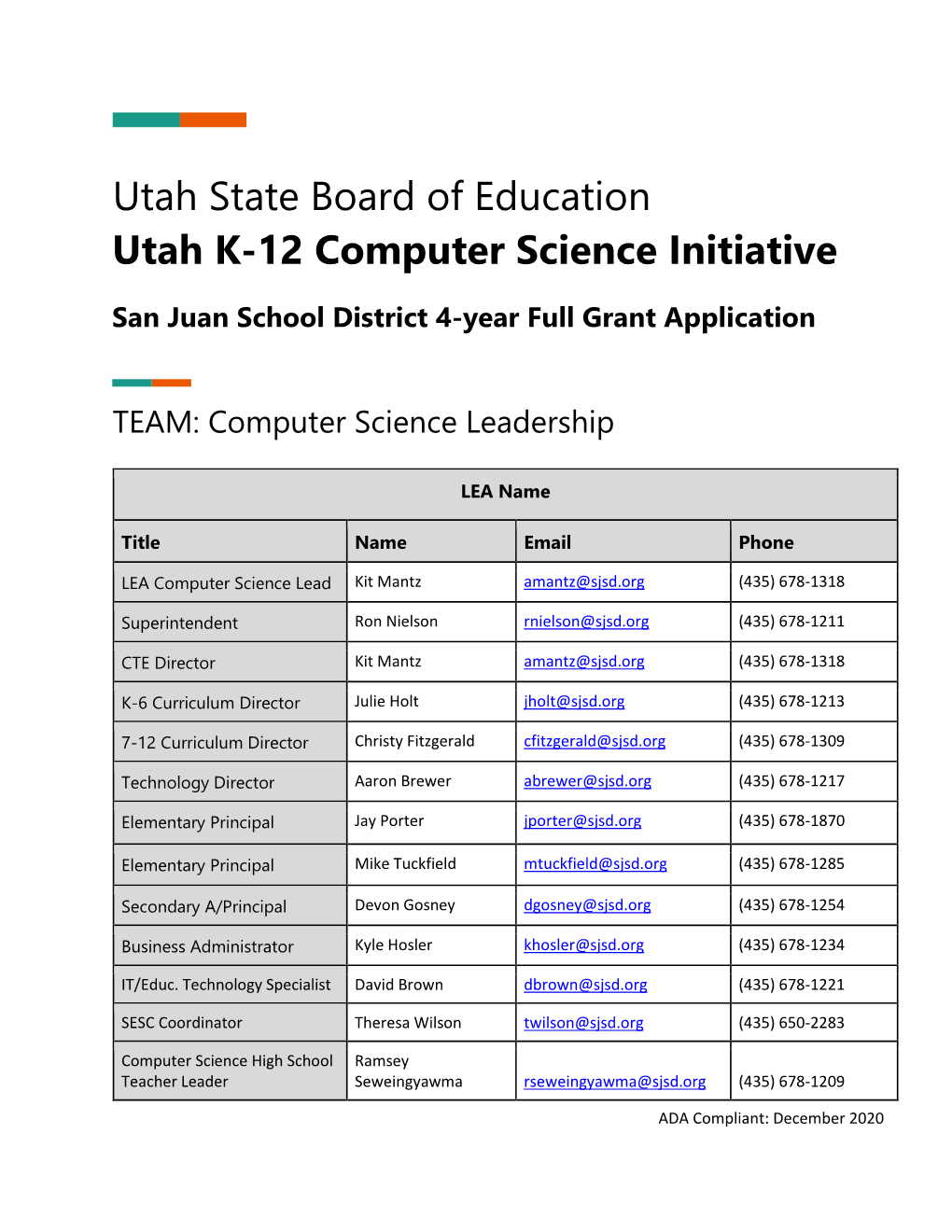 Grant Sample: San Juan School District