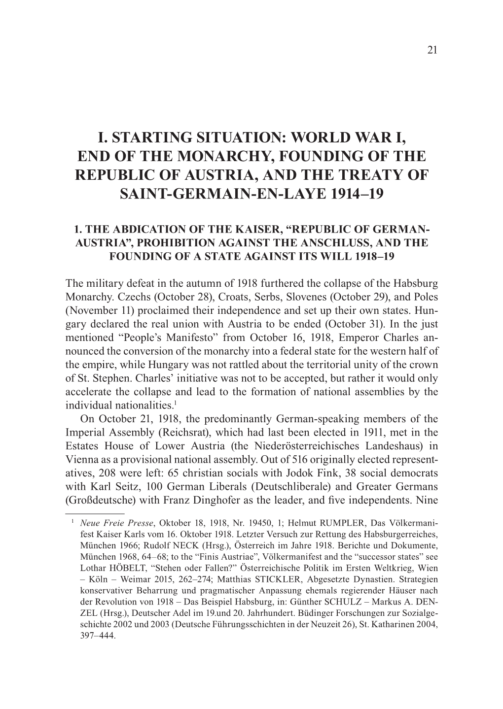 World War I, End of the Monarchy, Founding of the Republic of Austria, and the Treaty of Saint-Germain-En-Laye 1914–19