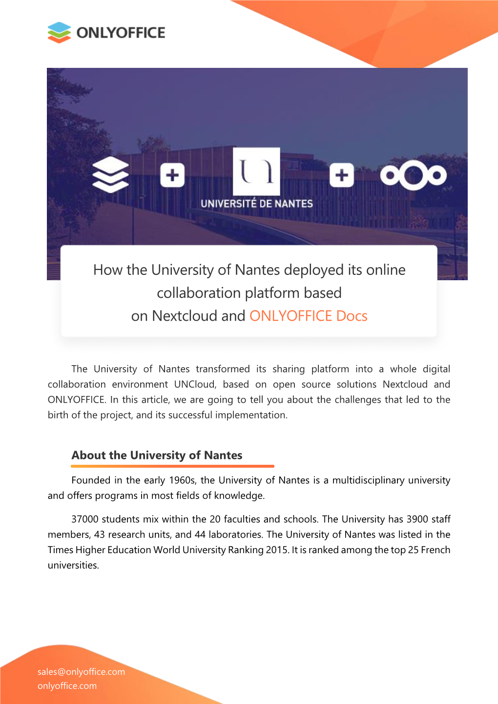 How the University of Nantes Deployed Its Online Collaboration Platform Based on Nextcloud and ONLYOFFICE Docs