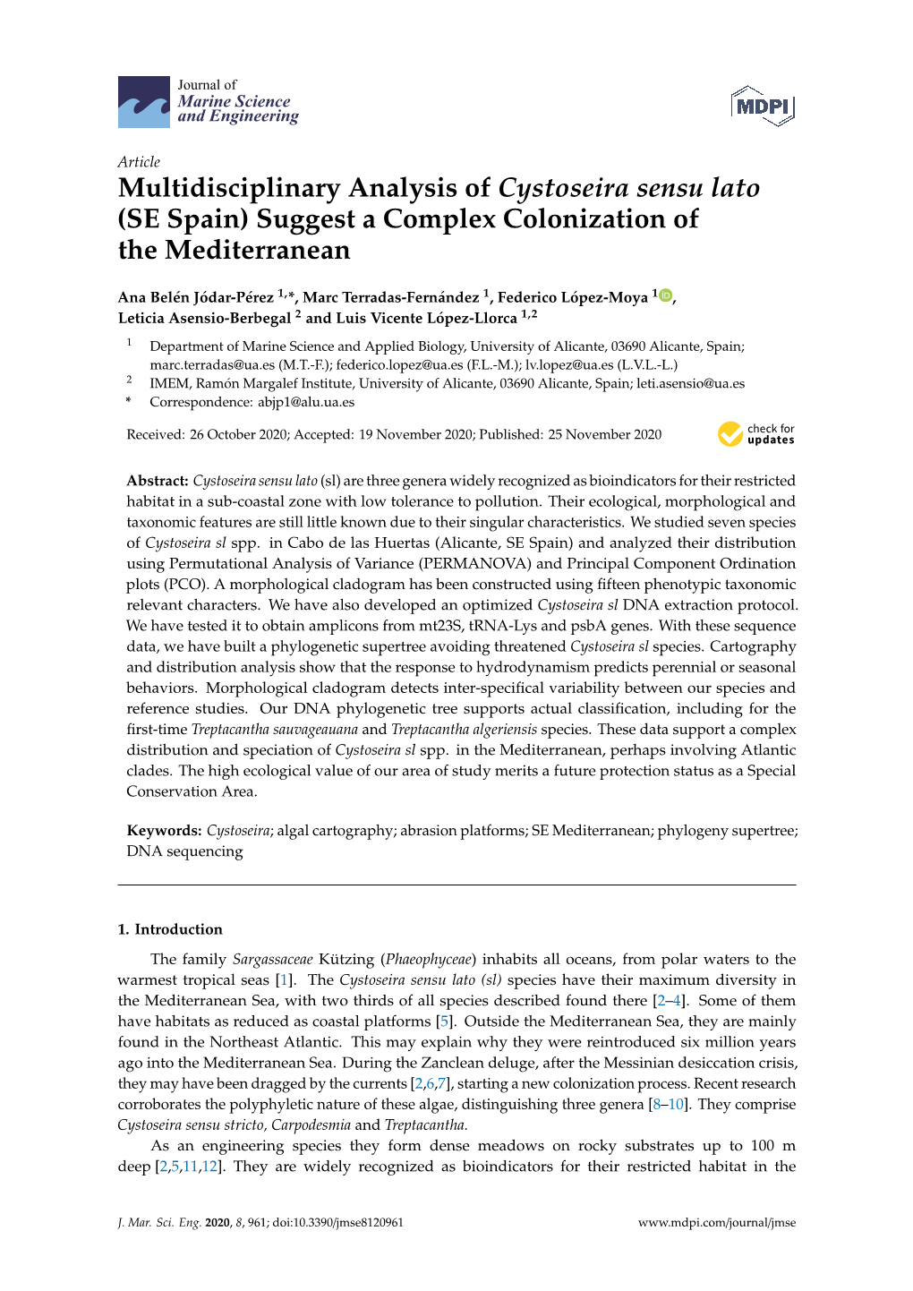 Multidisciplinary Analysis of Cystoseira Sensu Lato (SE Spain) Suggest a Complex Colonization of the Mediterranean