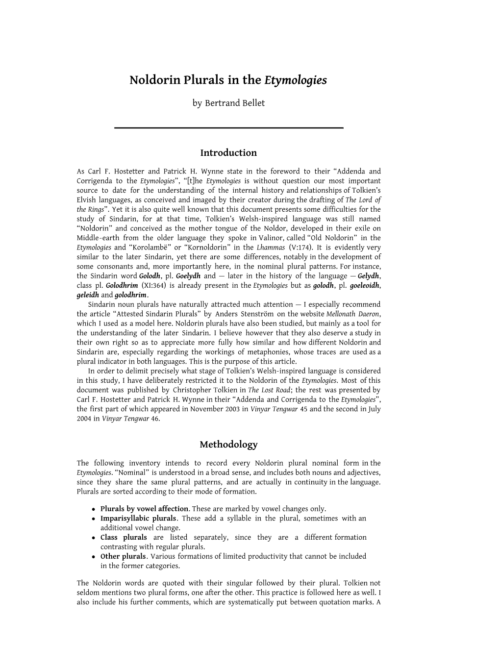 Noldorin Plurals in the Etymologies