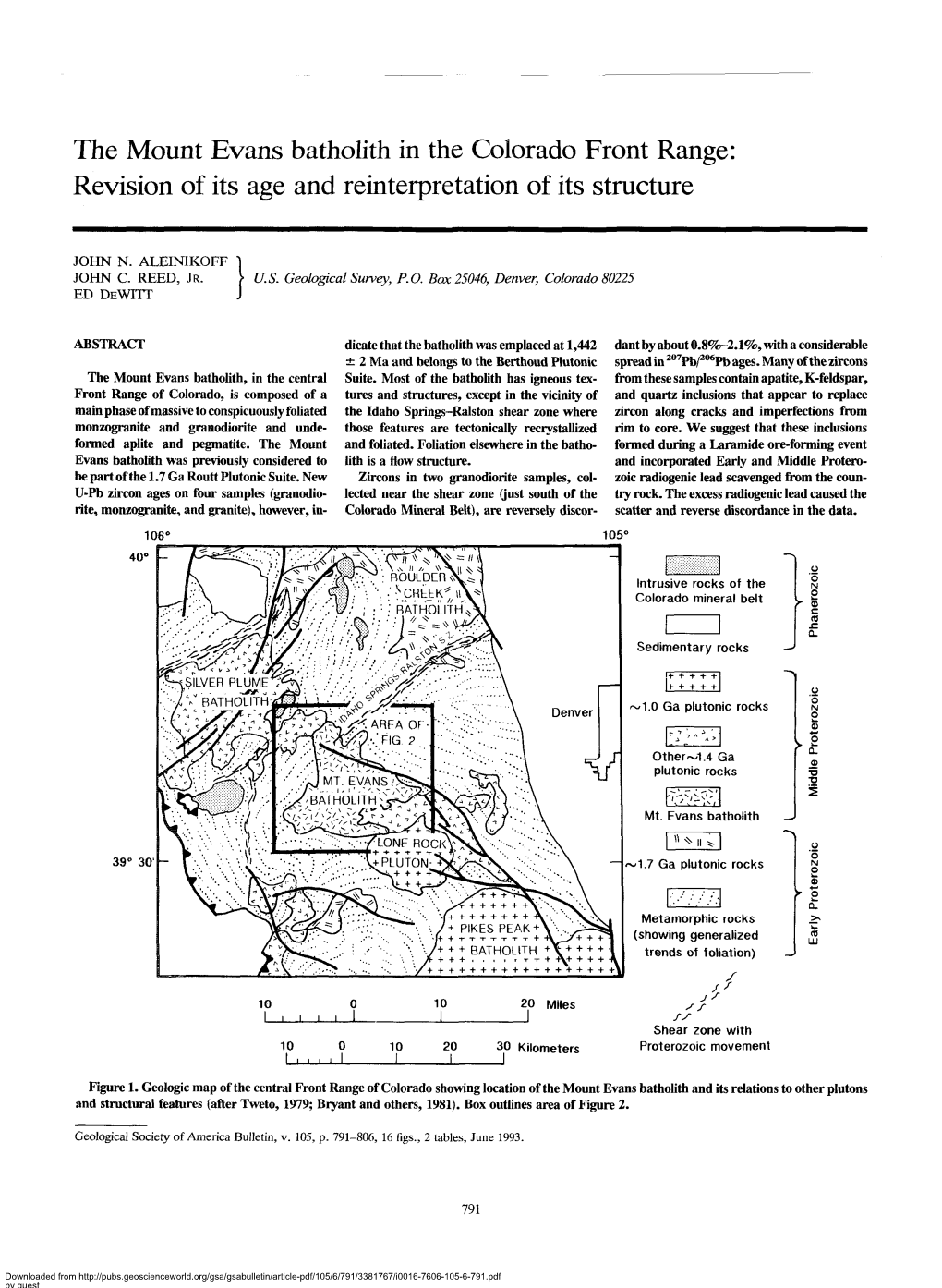 The Mount Evans Batholith in the Colorado Front Range: Revision of Its Age and Reinterpretation of Its Structure