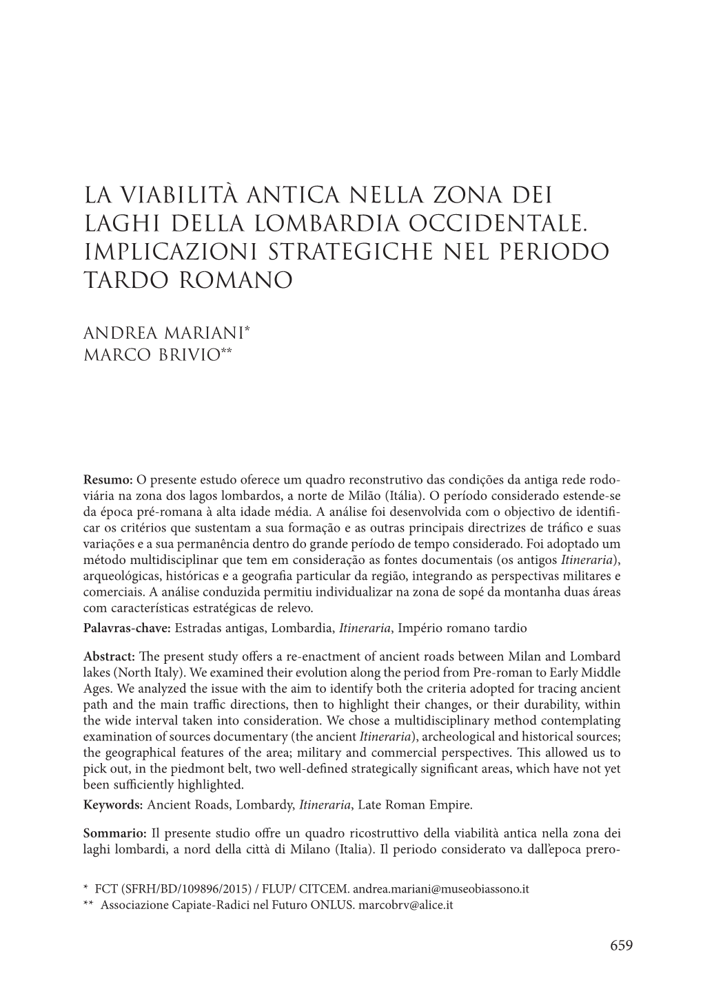 La Viabilità Antica Nella Zona Dei Laghi Della Lombardia Occidentale