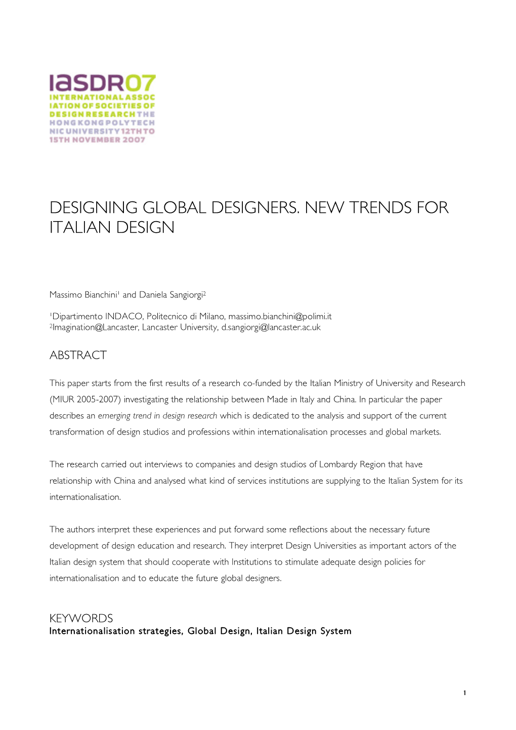 Designing Global Designers. New Trends for Italian Design