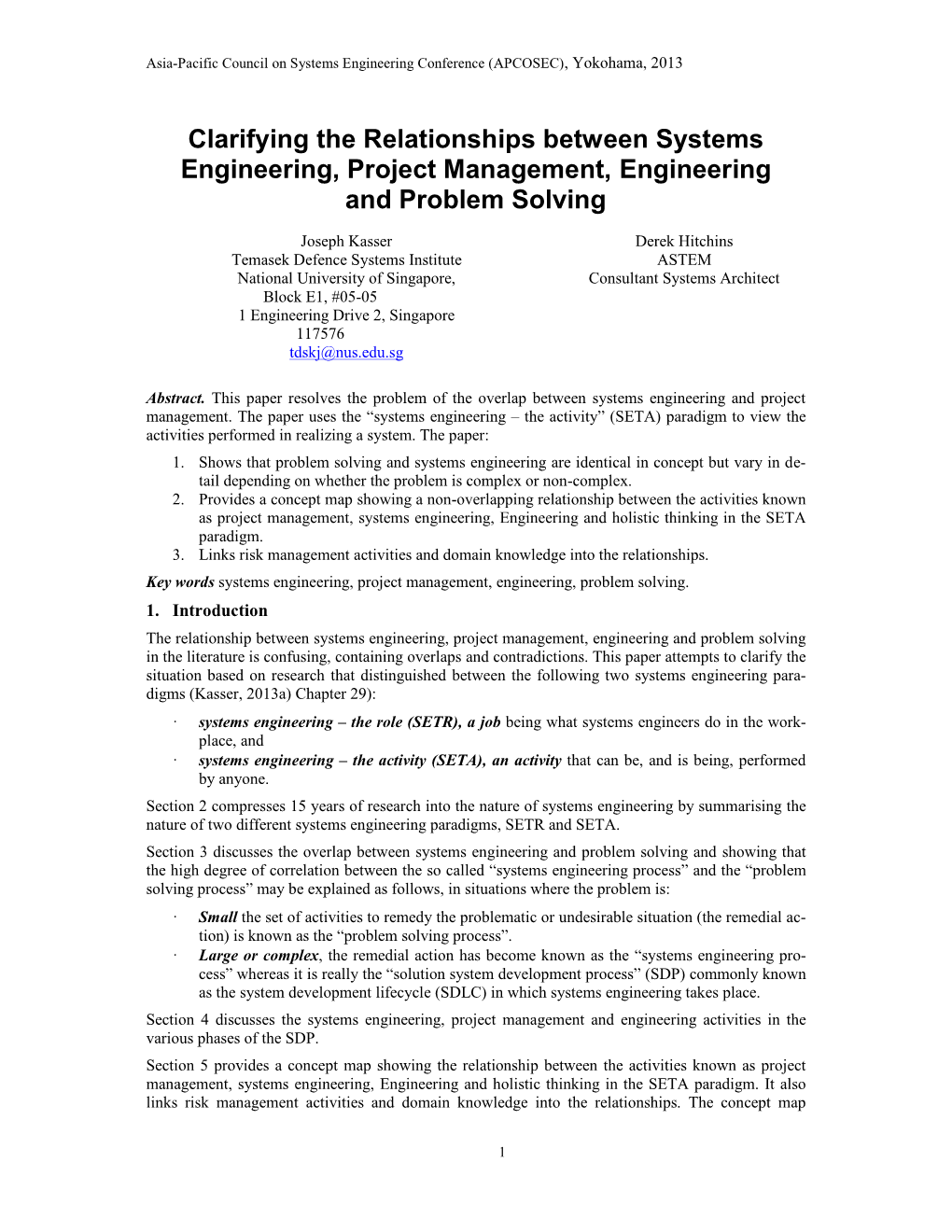 Clarifying the Relationships Between Systems Engineering, Project