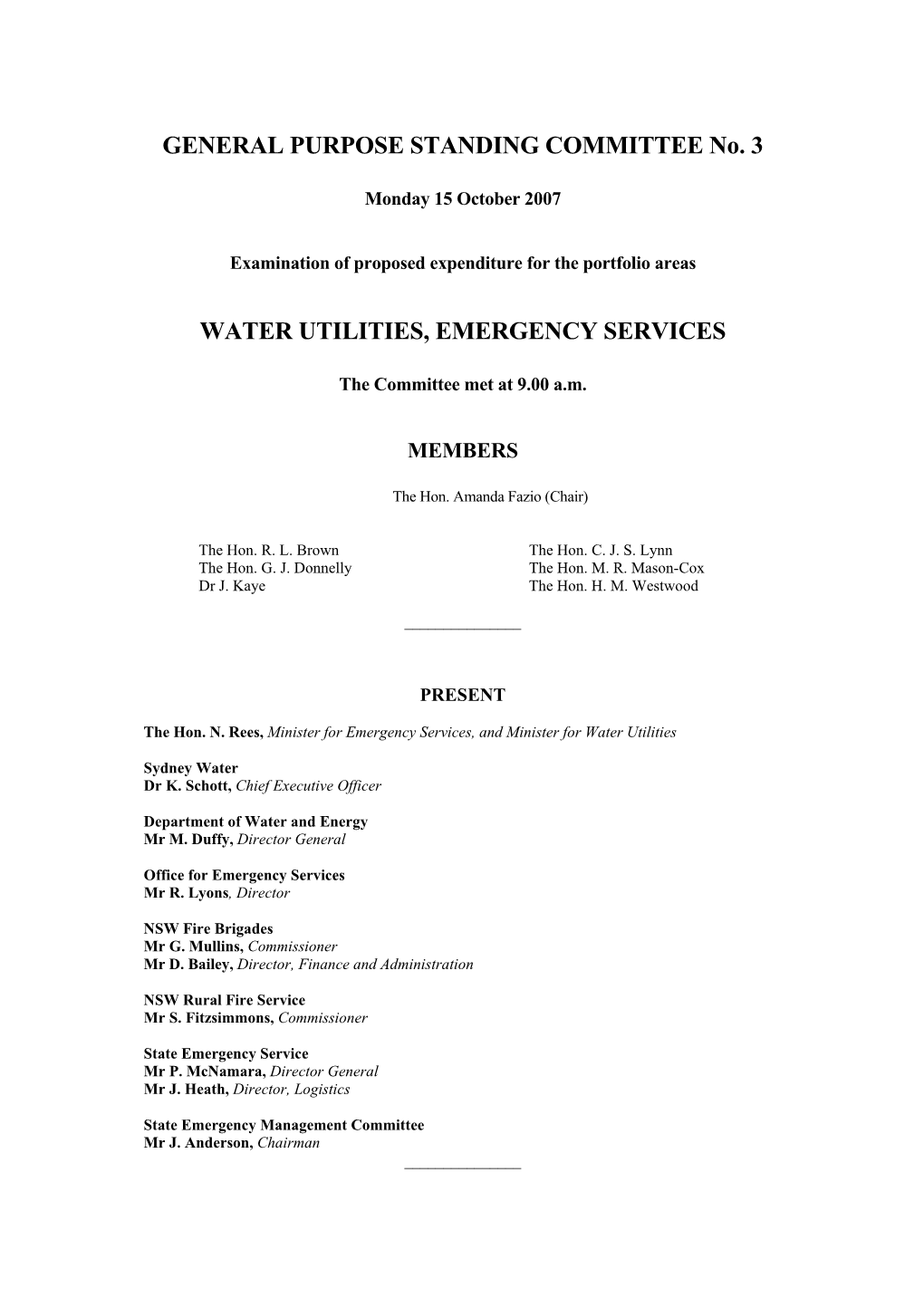 Water Utilities, Emergency Services