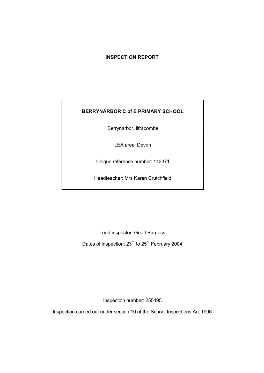 INSPECTION REPORT BERRYNARBOR C of E PRIMARY