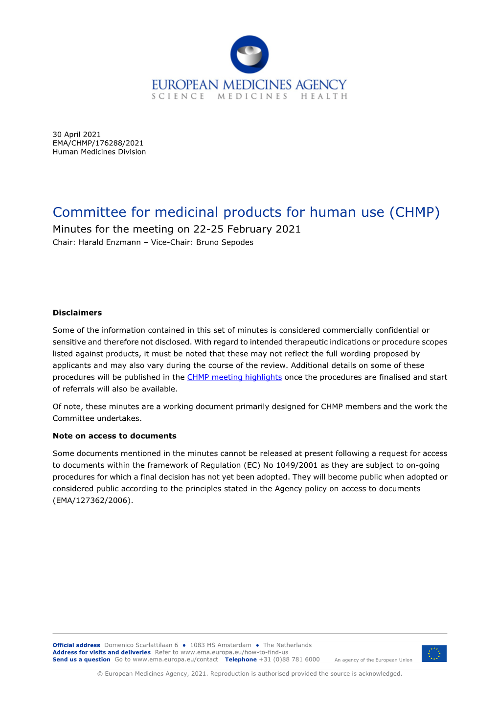 Minutes of the CHMP Meeting 22-25 February 2021