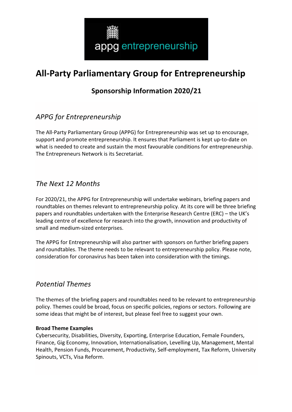 All-Party Parliamentary Group for Entrepreneurship