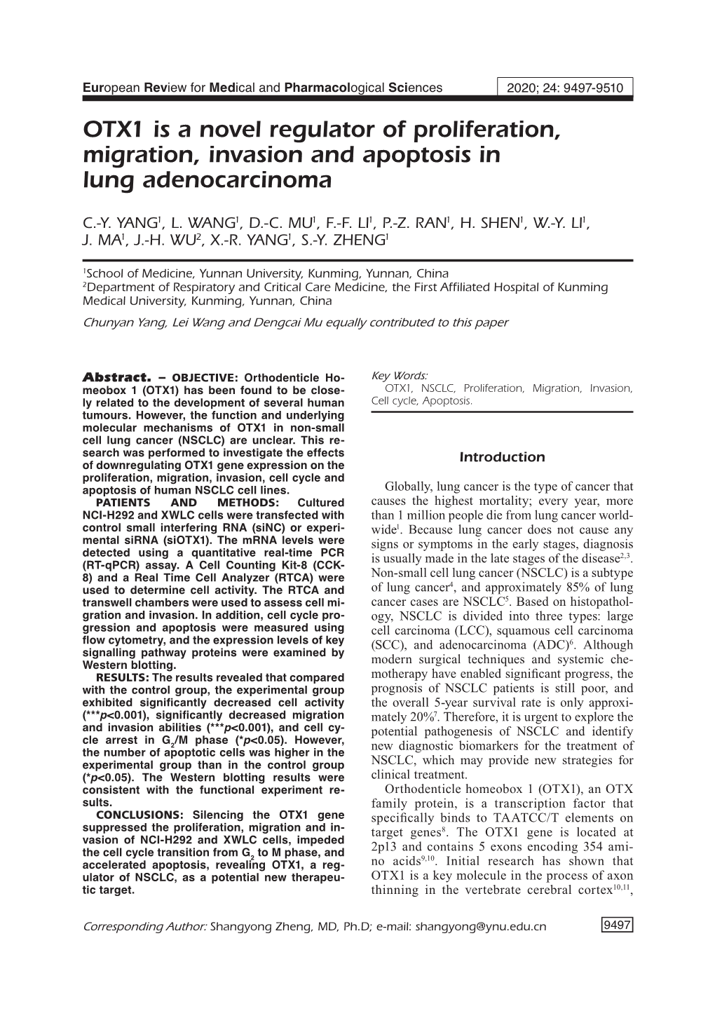 OTX1 Is a Novel Regulator of Proliferation, Migration, Invasion and Apoptosis in Lung Adenocarcinoma