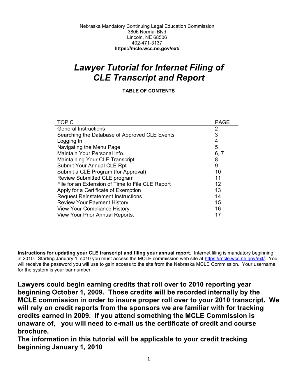 Lawyer Tutorial for Internet Filing of CLE Transcript and Report