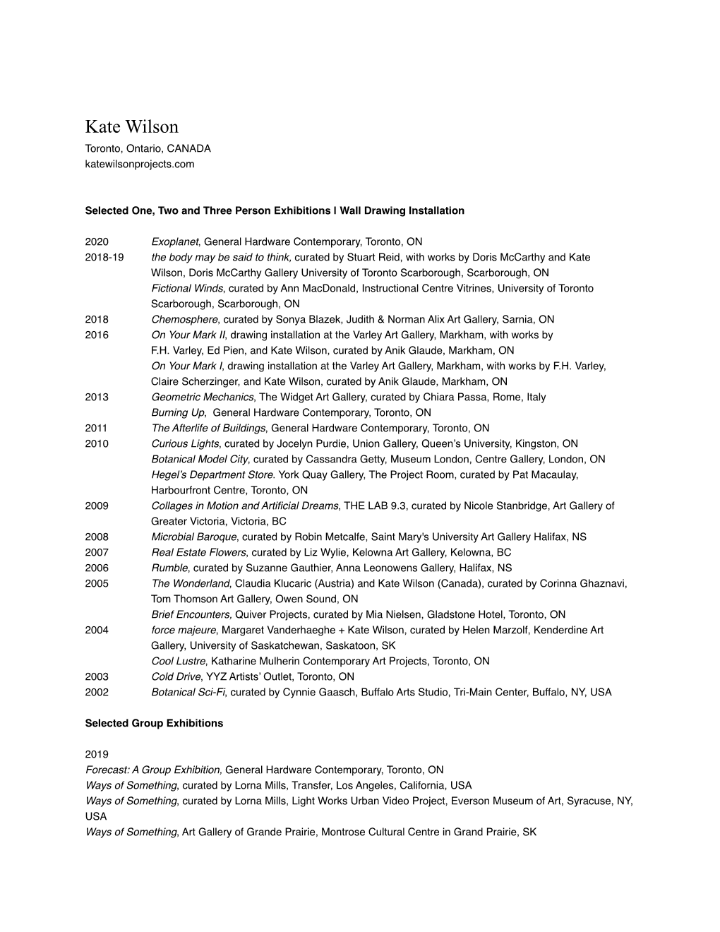 Kate Wilson CV AUGUST 2020