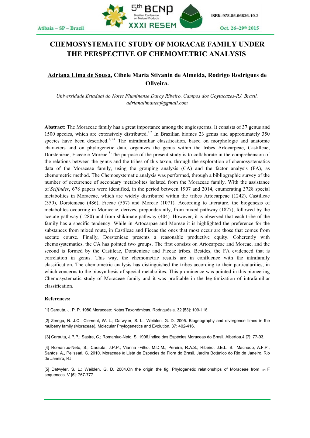 Chemosystematic Study of Moracae Family Under the Perspective of Chemometric Analysis