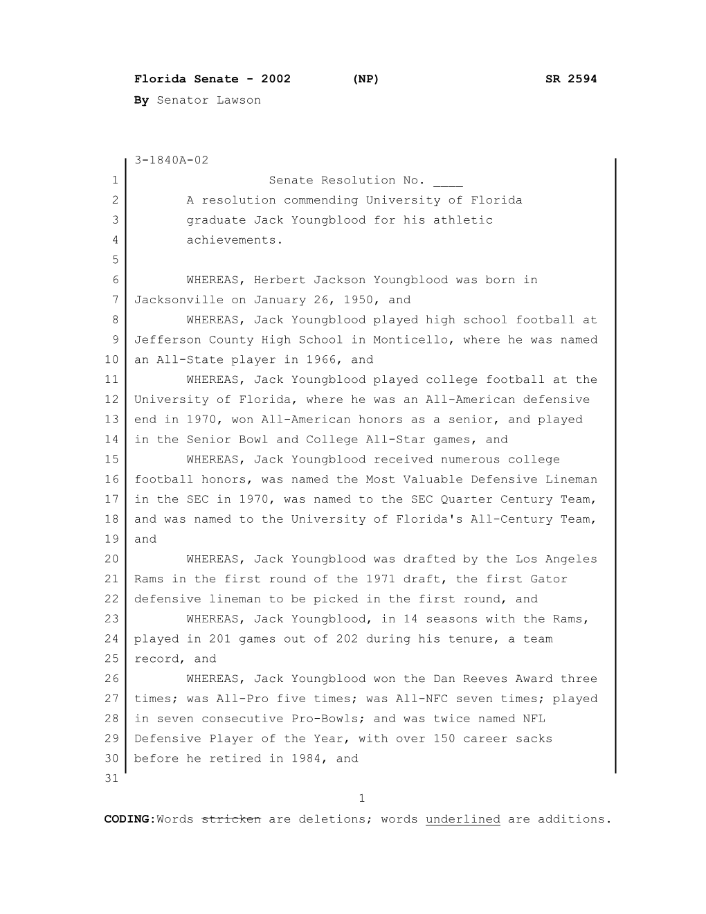 Florida Senate - 2002 (NP) SR 2594 by Senator Lawson
