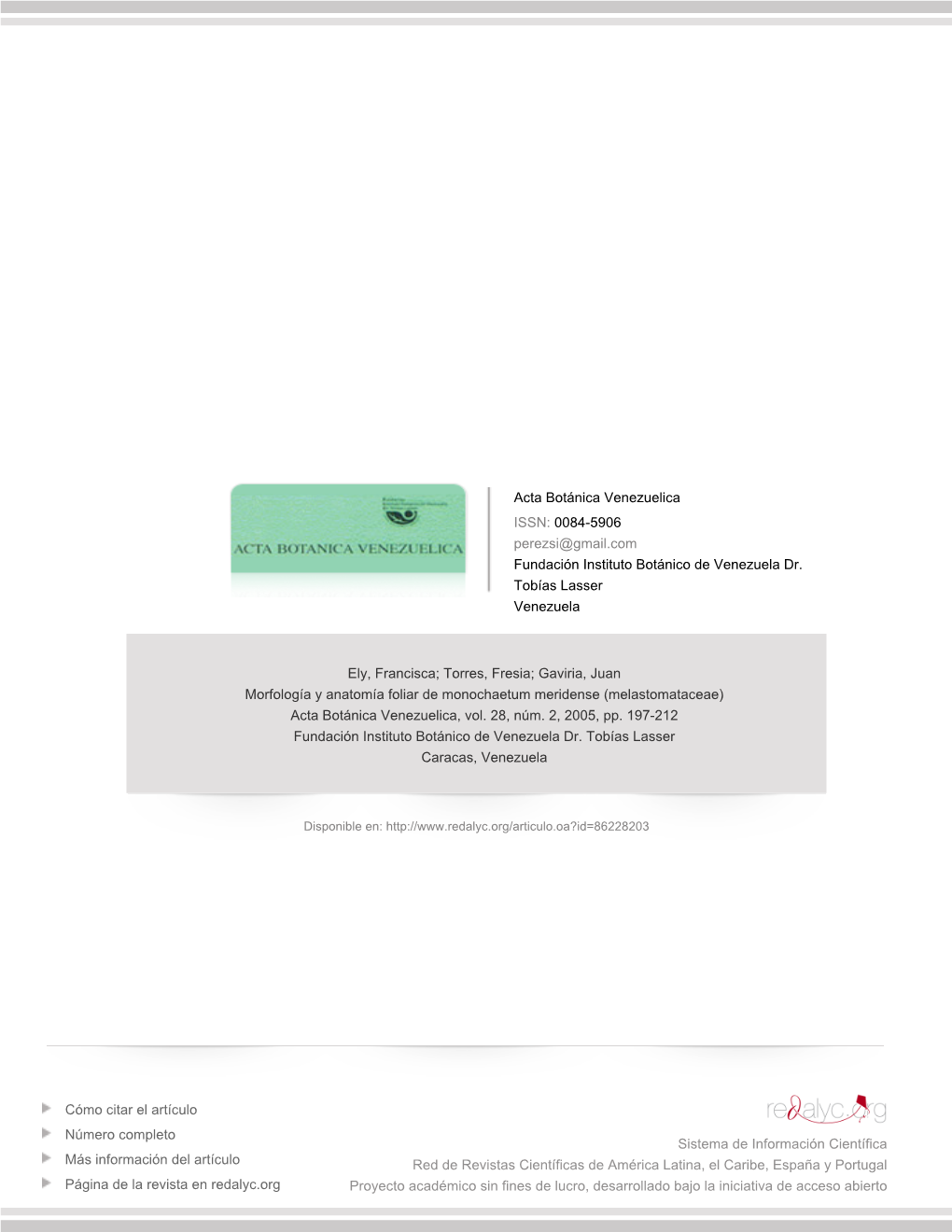 Redalyc.Morfología Y Anatomía Foliar De Monochaetum Meridense