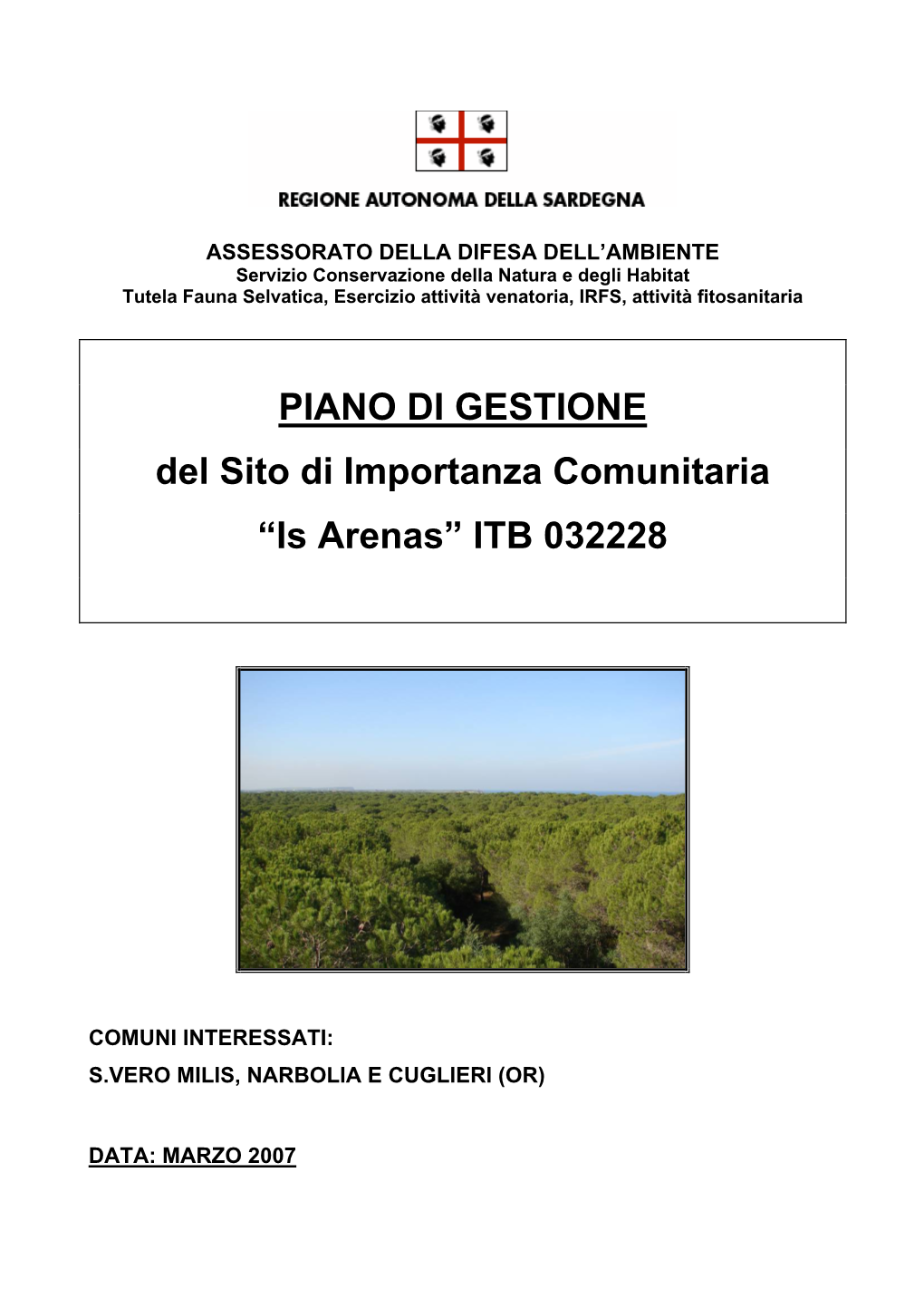 PIANO DI GESTIONE Del Sito Di Importanza Comunitaria “Is Arenas” ITB 032228