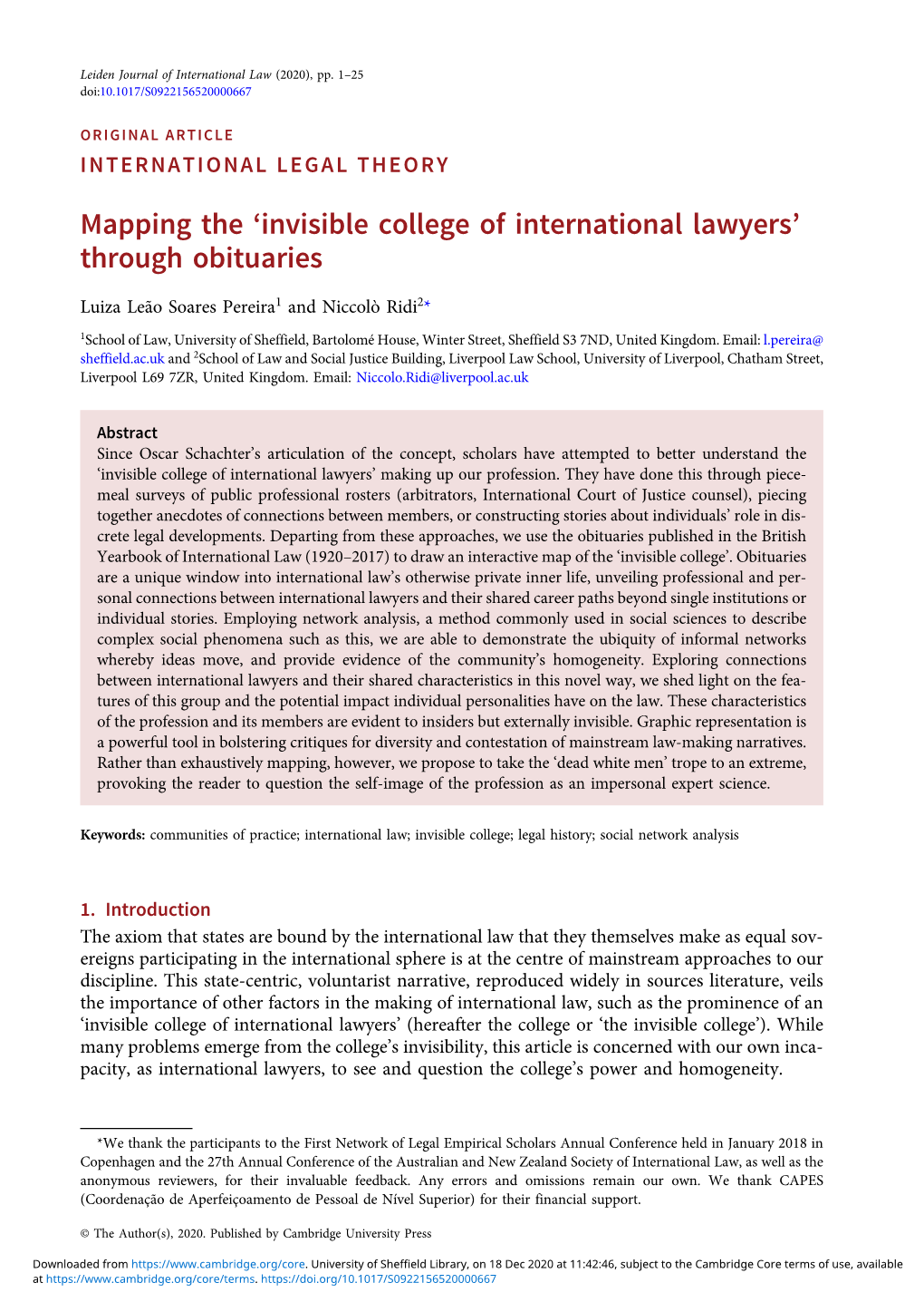 Mapping the `Invisible College of International Lawyers' Through