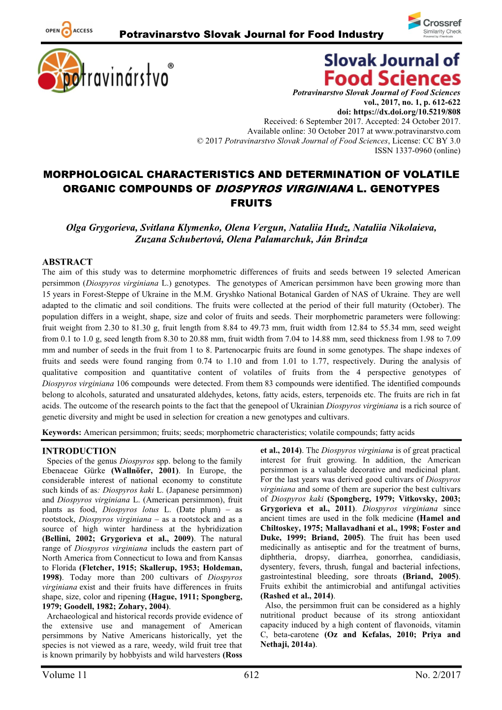 Potravinarstvo Slovak Journal for Food Industry Volume 11 612 No. 2