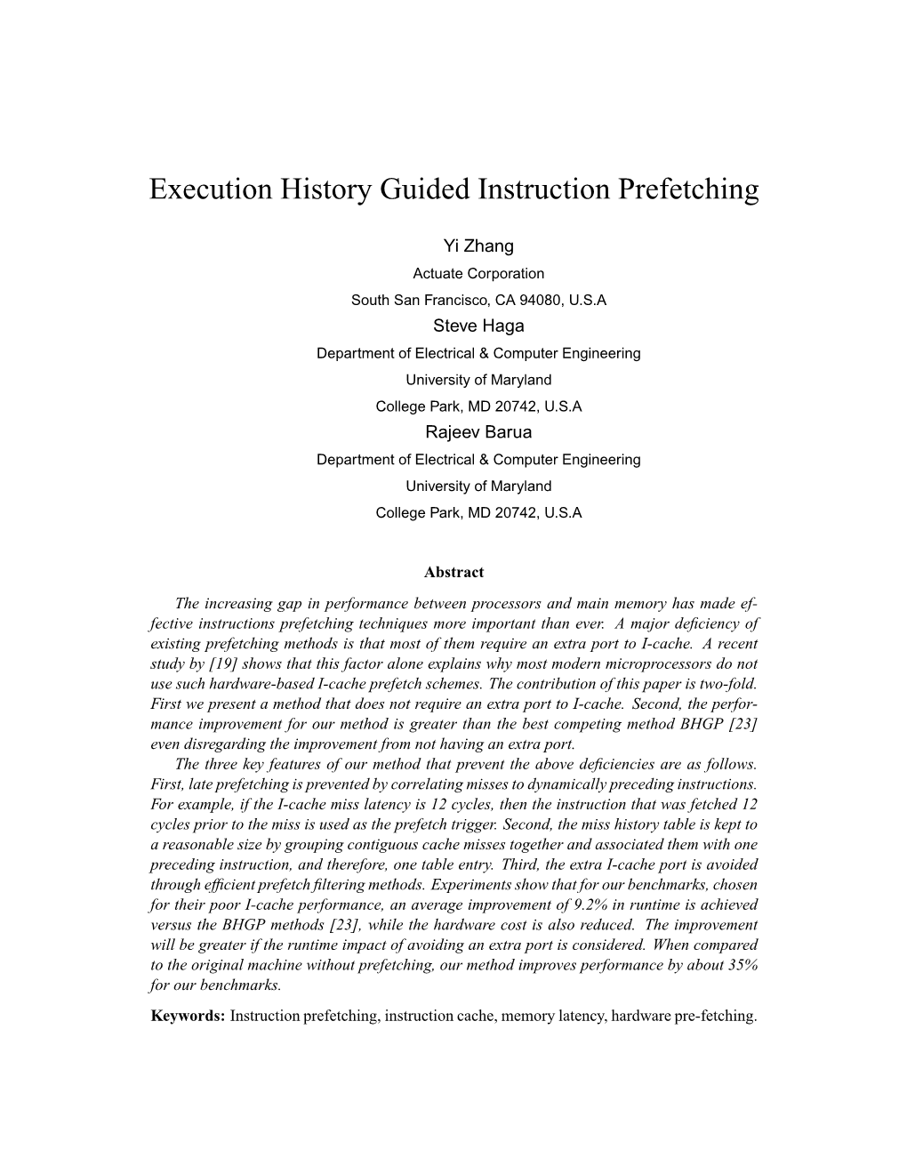 Execution History Guided Instruction Prefetching