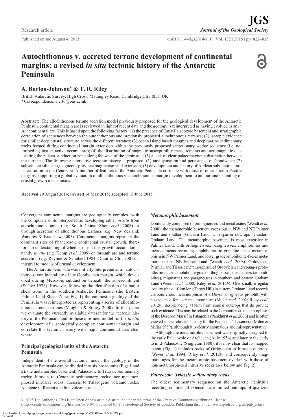 Autochthonous V. Accreted Terrane Development of Continental Margins: a Revised in Situ Tectonic History of the Antarctic Peninsulaa