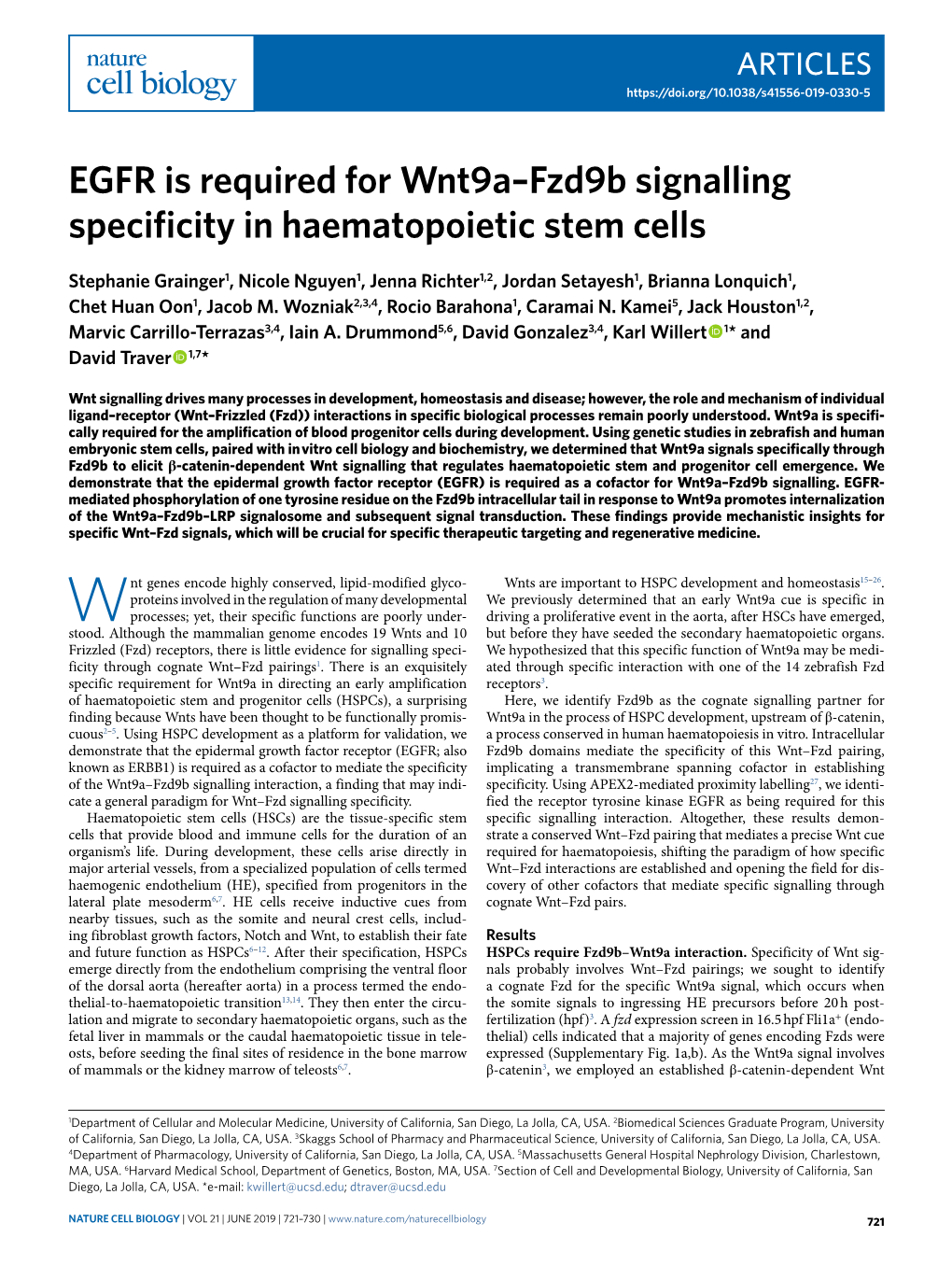 EGFR Is Required for Wnt9a–Fzd9b Signalling Specificity in Haematopoietic Stem Cells