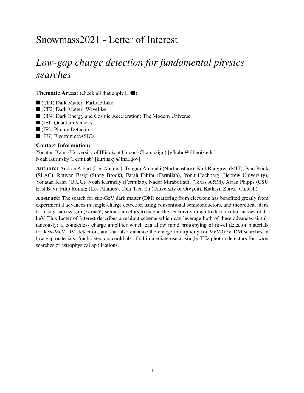 Letter of Interest Low-Gap Charge Detection for Fundamental Physics