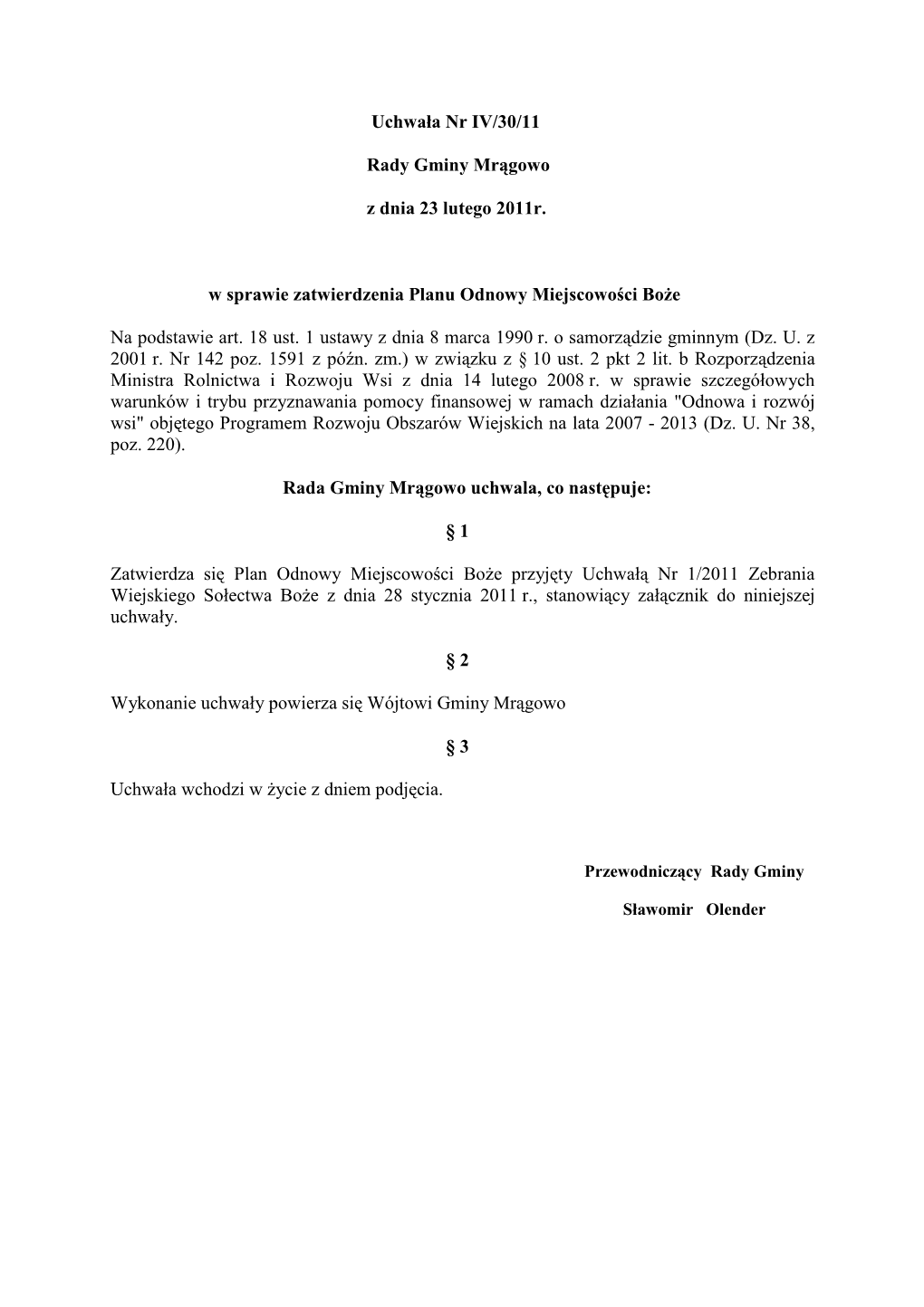 30-Uchwała Rady Gminy Plan Odnowy Miejscowości Boże