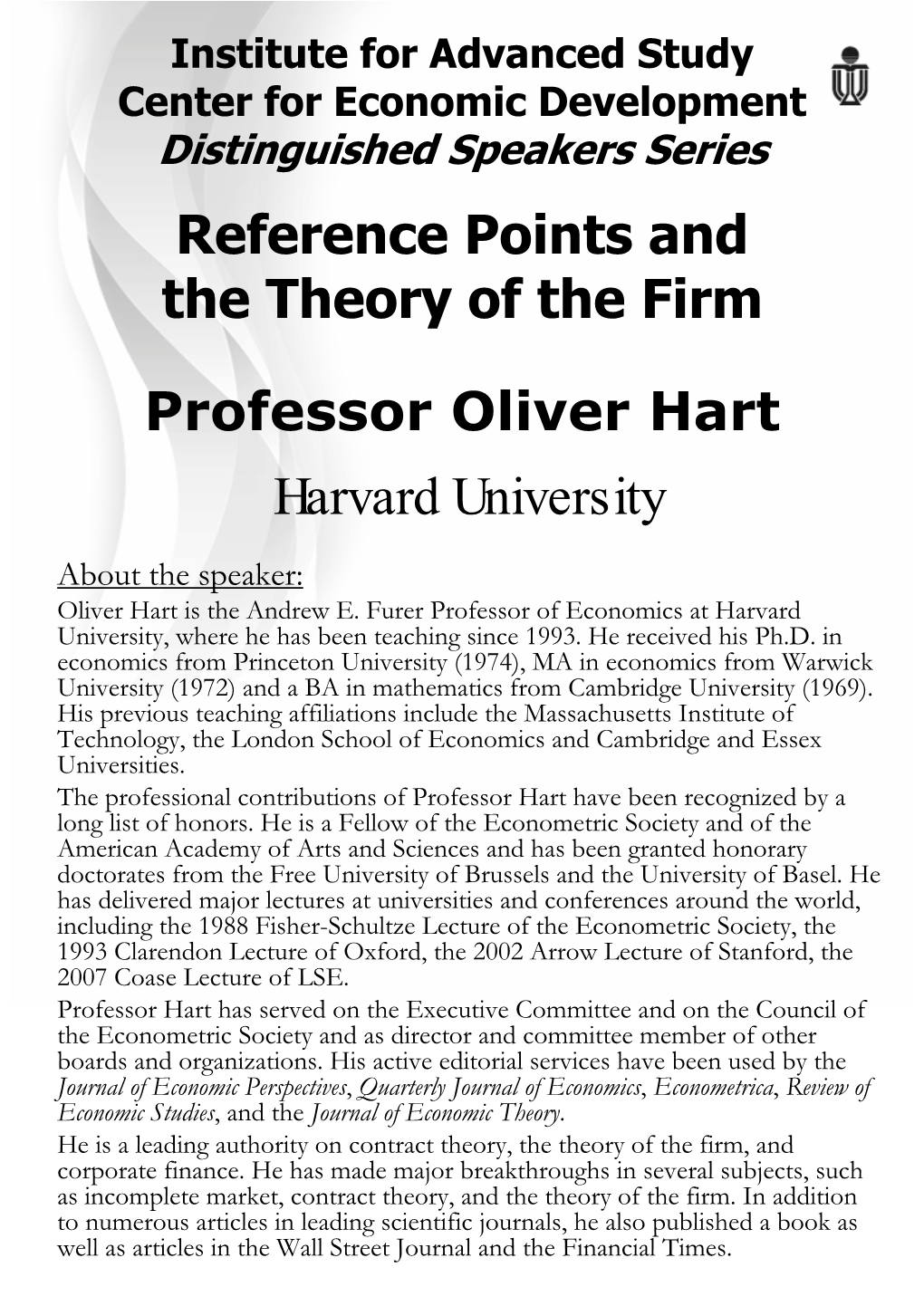 Reference Points and the Theory of the Firm Professor Oliver Hart