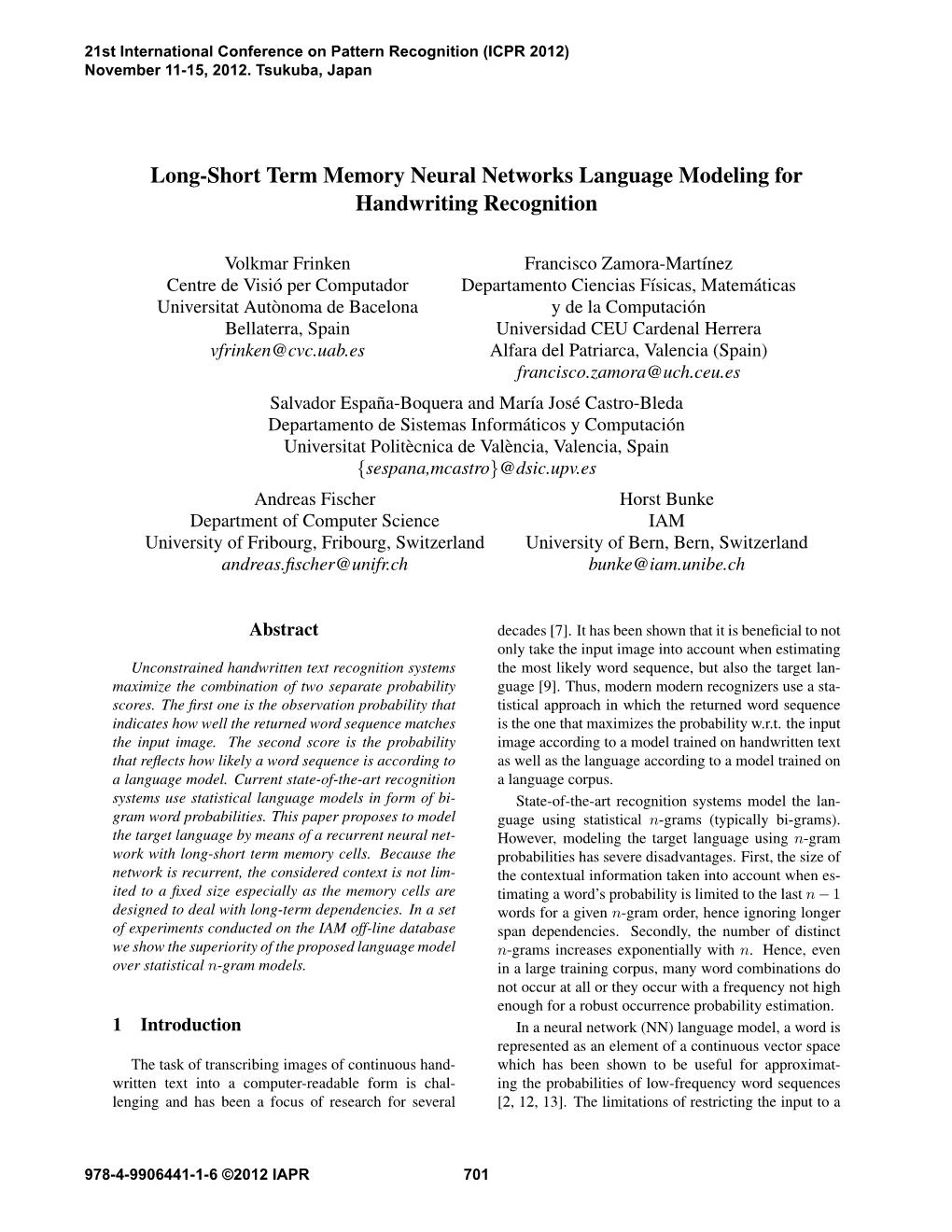 Long-Short Term Memory Neural Networks Language Modeling for Handwriting Recognition