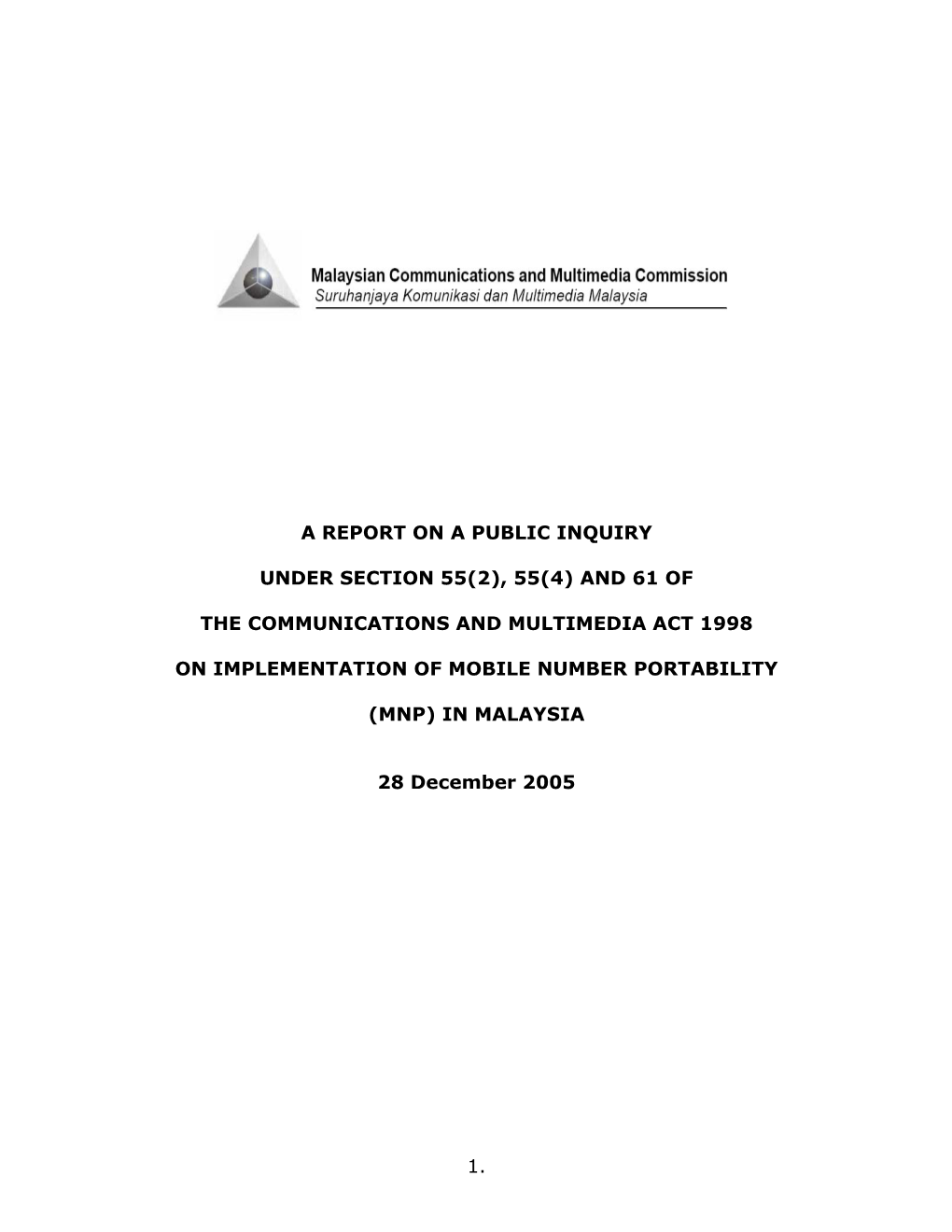 1. a Report on a Public Inquiry Under Section 55(2)