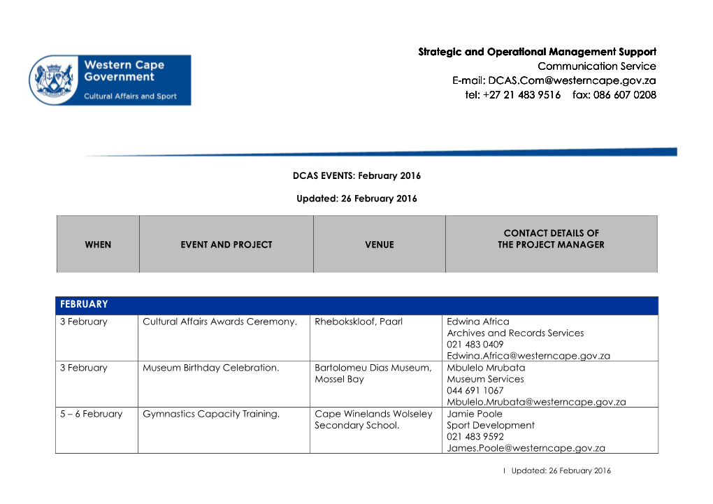 FEBRUARY Strategic and Operational Management Support