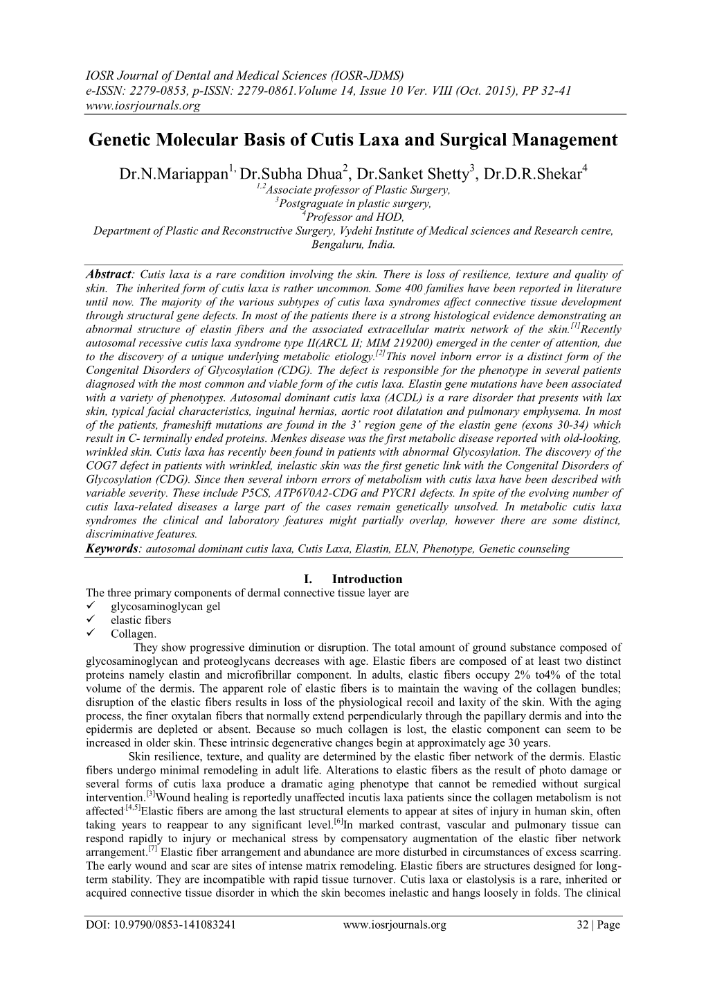 Genetic Molecular Basis of Cutis Laxa and Surgical Management