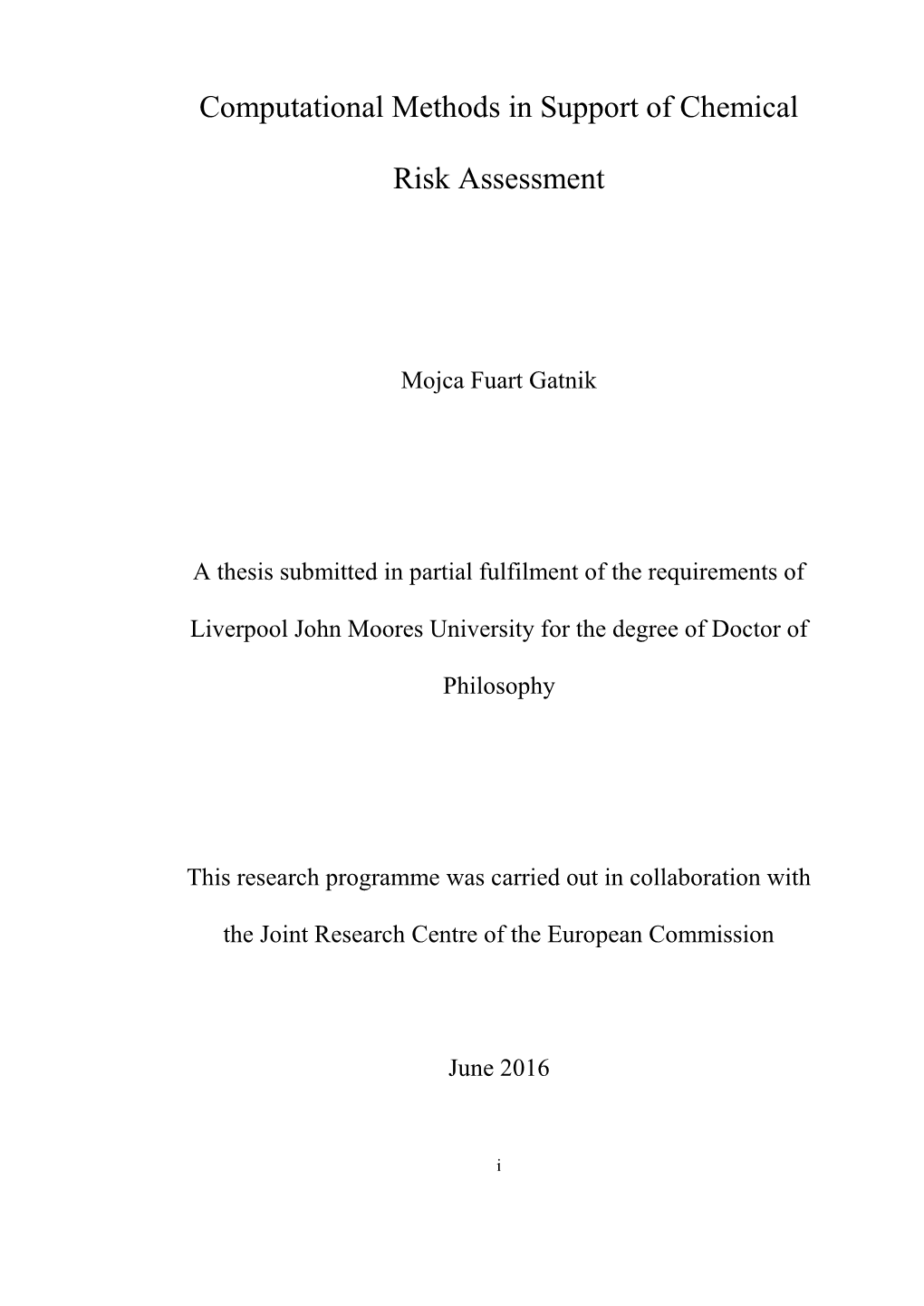 Computational Methods in Support of Chemical Risk Assessment