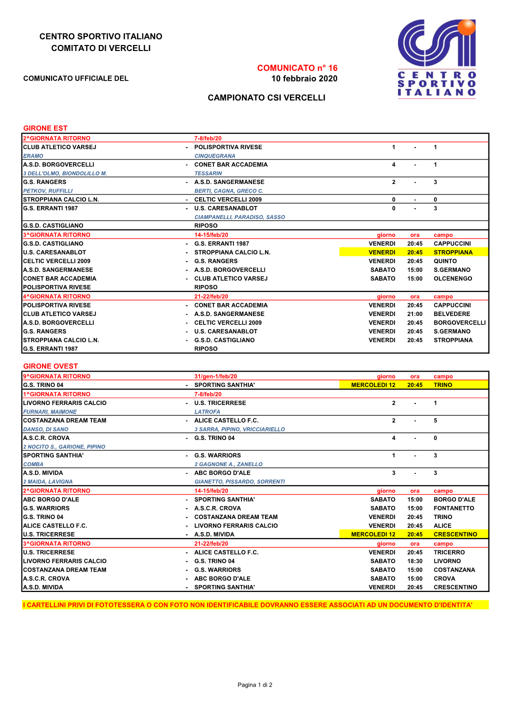 Centro Sportivo Italiano Comitato Di Vercelli