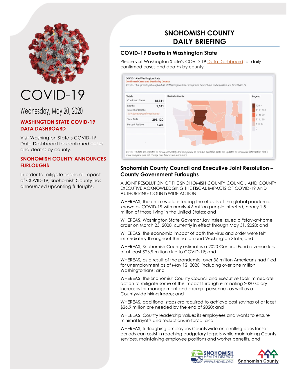 COVID-19 Deaths in Washington State Please Visit Washington State’S COVID-19 Data Dashboard for Daily Confirmed Cases and Deaths by County