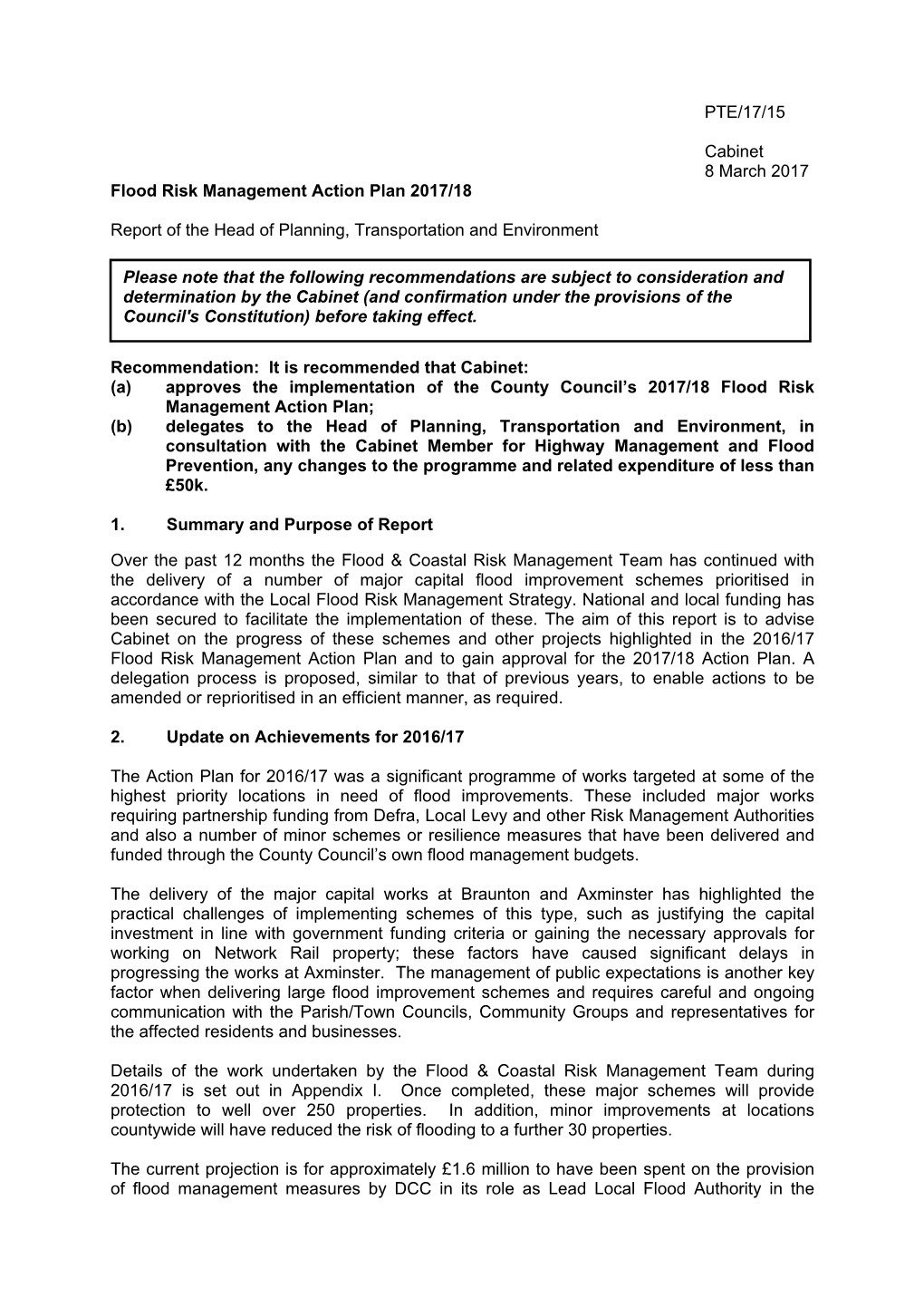 Flood Risk Management Action Plan 2017/18