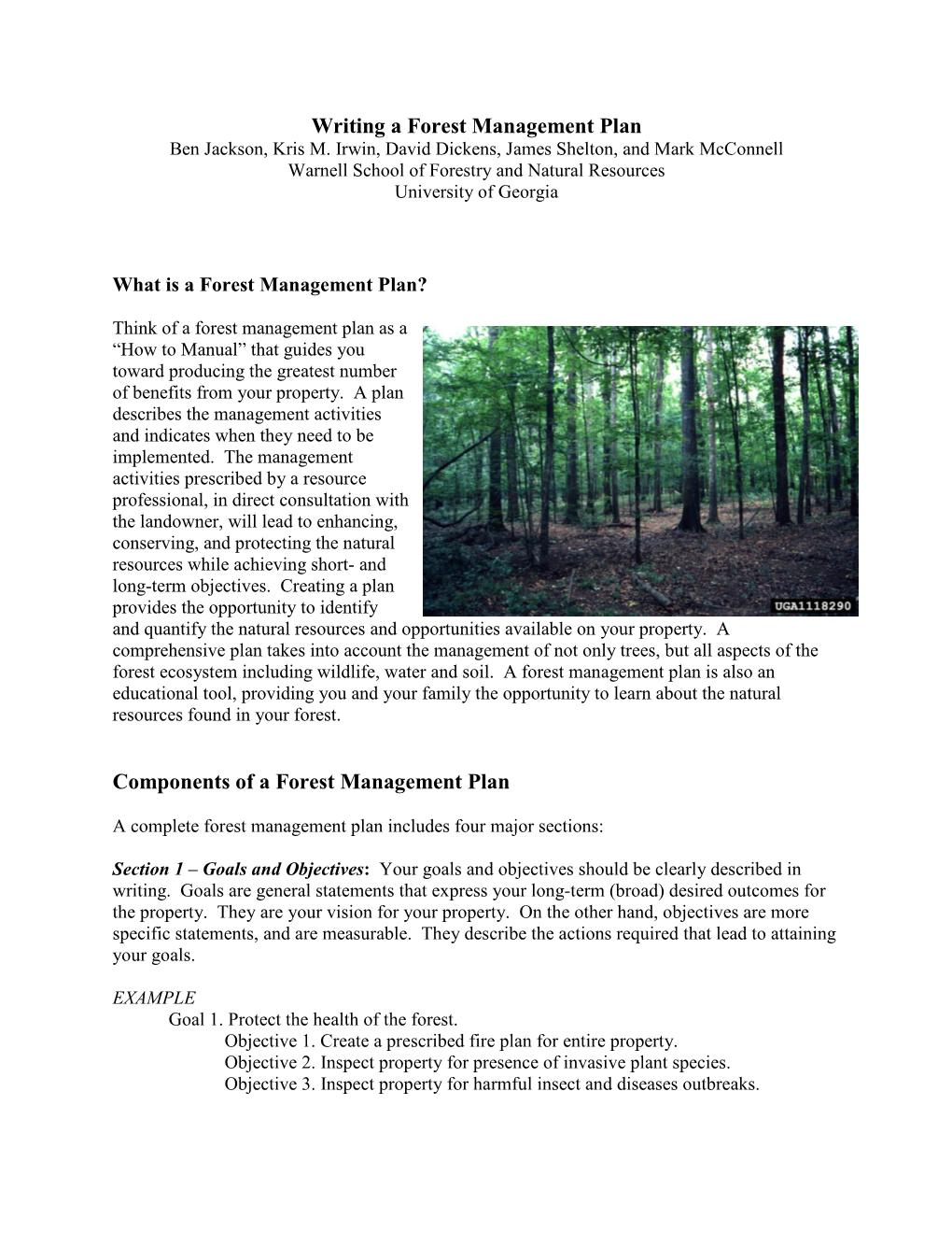 Writing a Forest Management Plan Components of a Forest