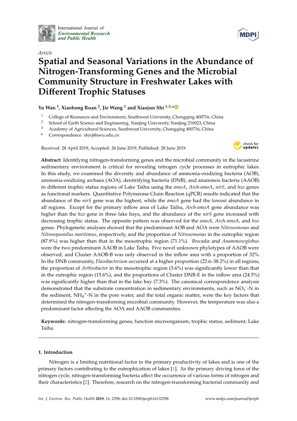 Spatial and Seasonal Variations in the Abundance of Nitrogen