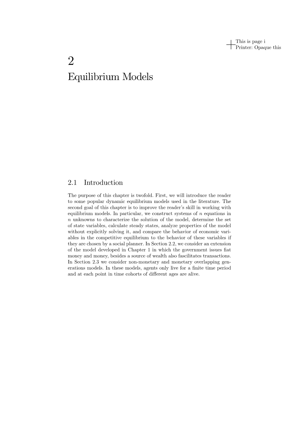 Equilibrium Models