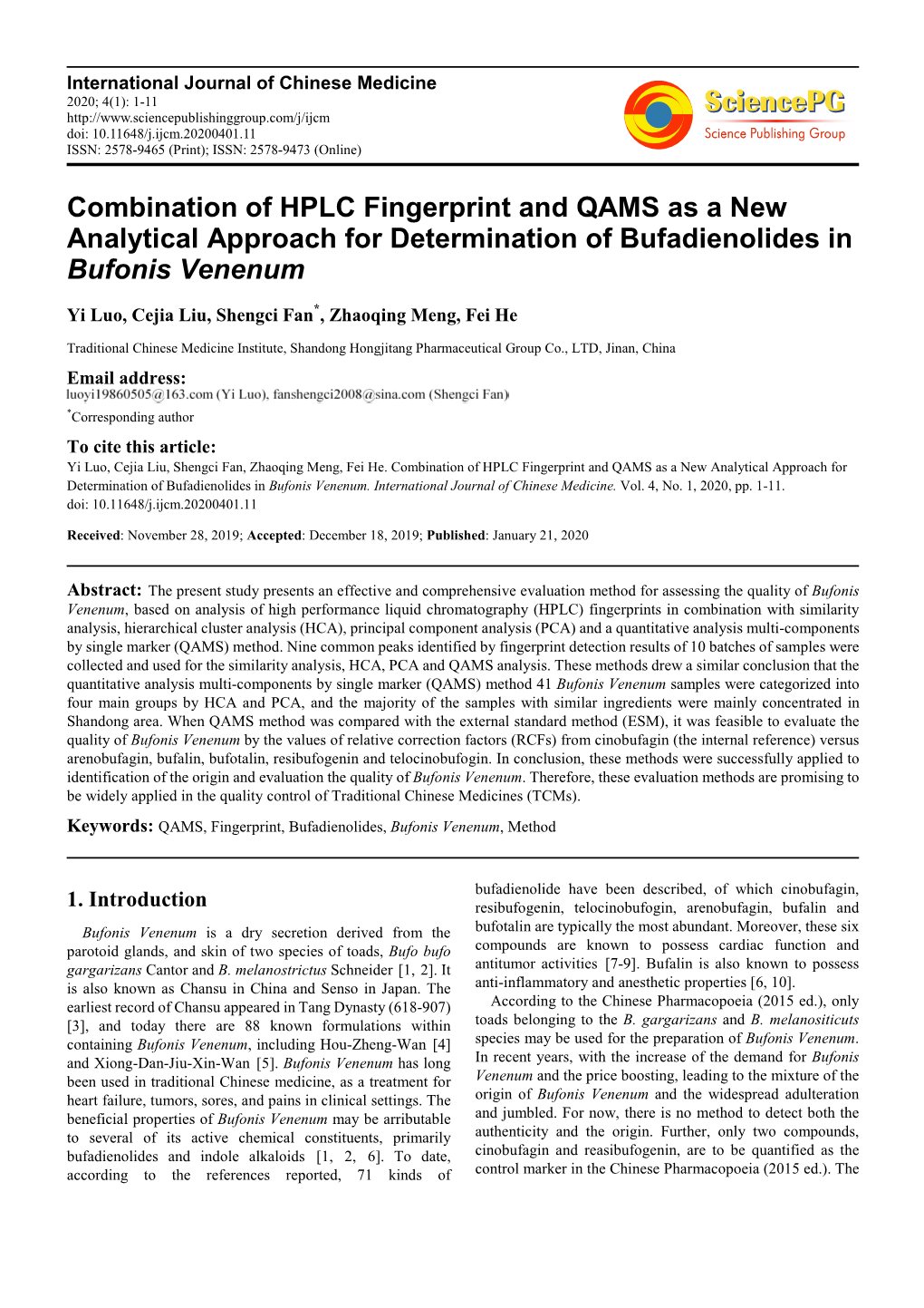 Combination of HPLC Fingerprint and QAMS As a New Analytical Approach for Determination of Bufadienolides in Bufonis Venenum