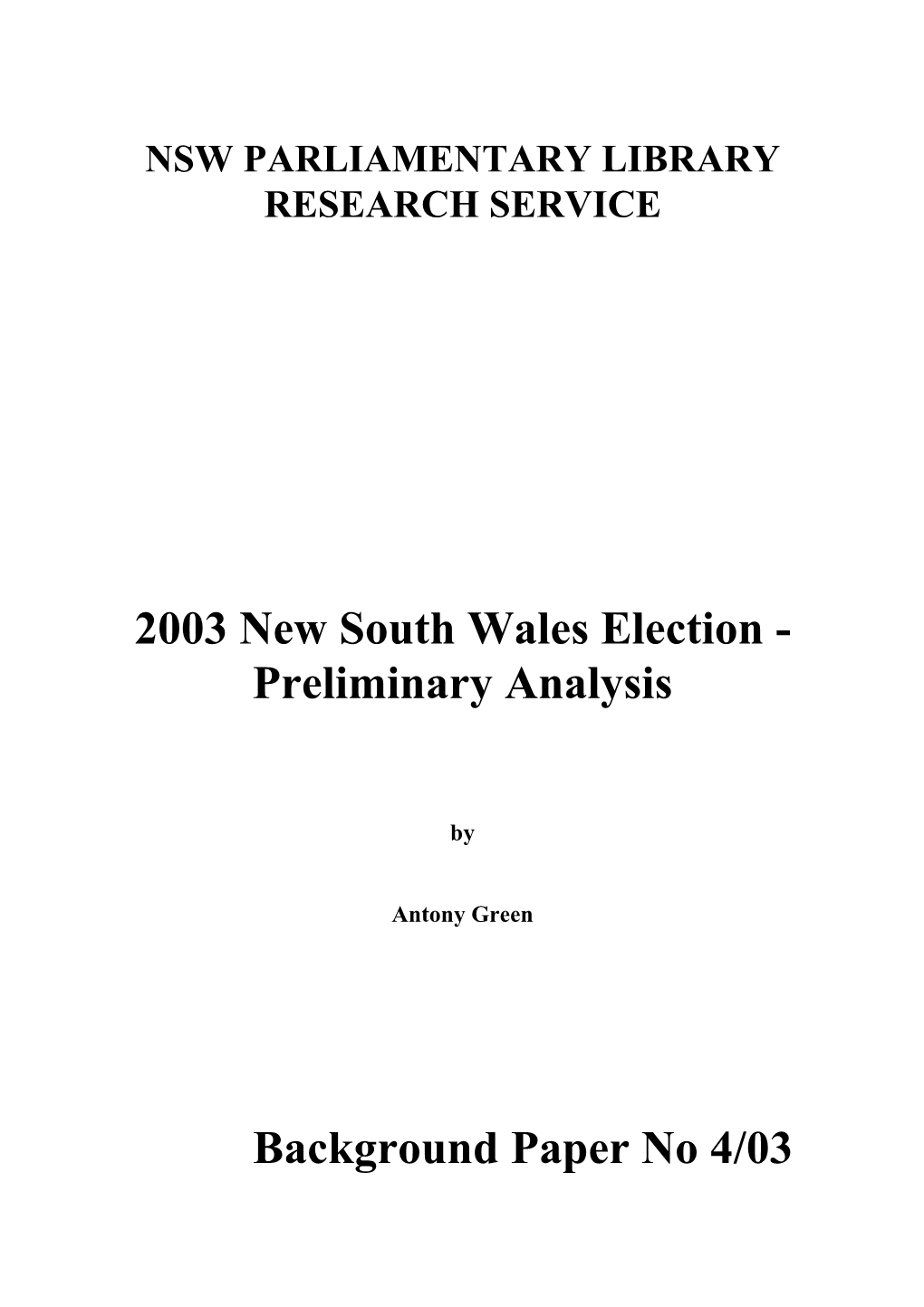 2003 New South Wales Election