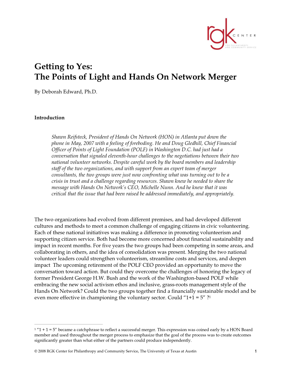 Getting to Yes: the Points of Light and Hands on Network Merger