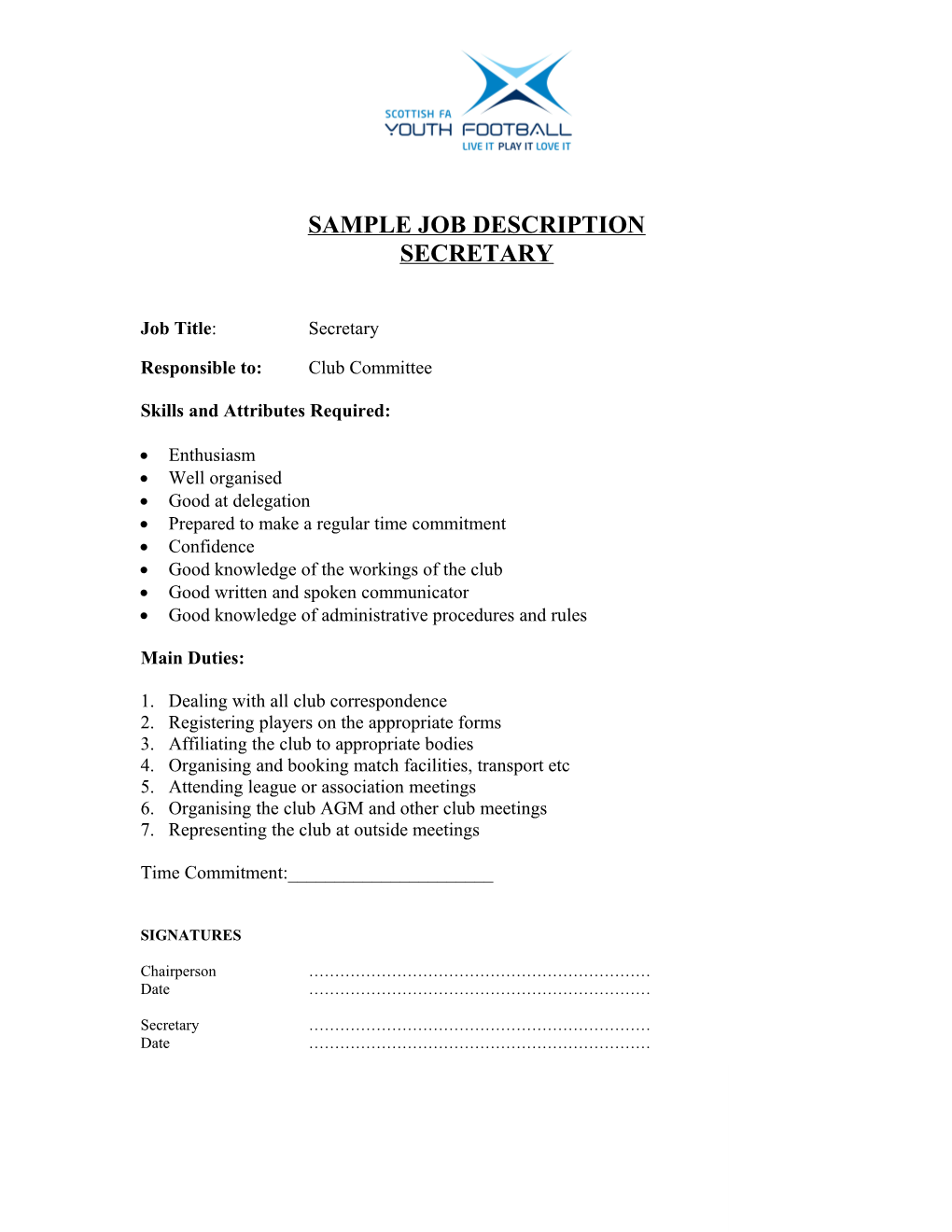 Sample Job Description