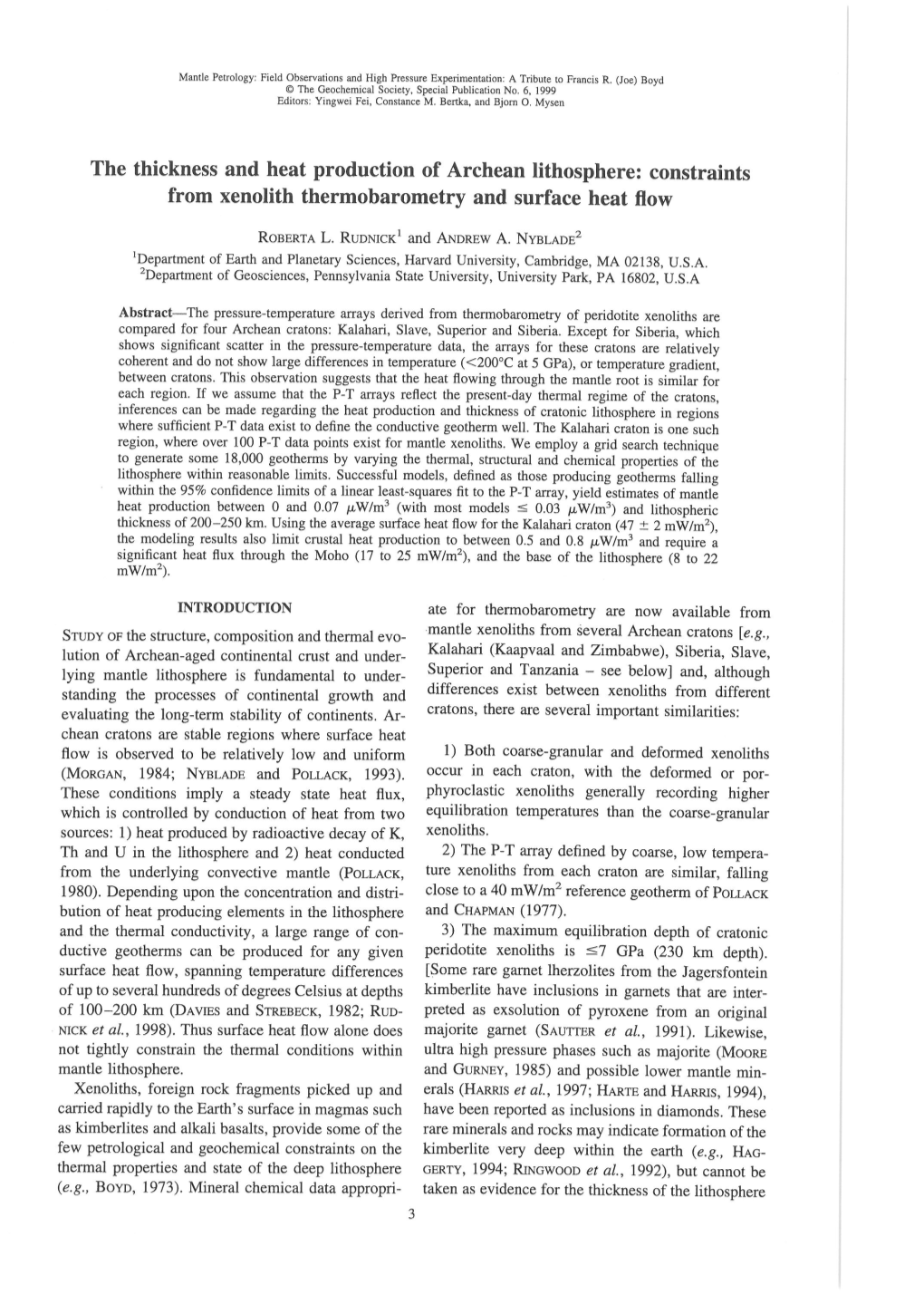 The Thickness and Heat Production of Archean Lithosphere: Constraints from Xenolith Thermobarometry and Surface Heat Flow