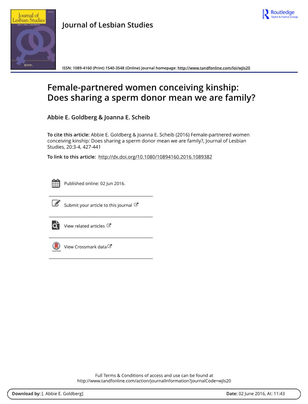 Female-Partnered Women Conceiving Kinship: Does Sharing a Sperm Donor Mean We Are Family?