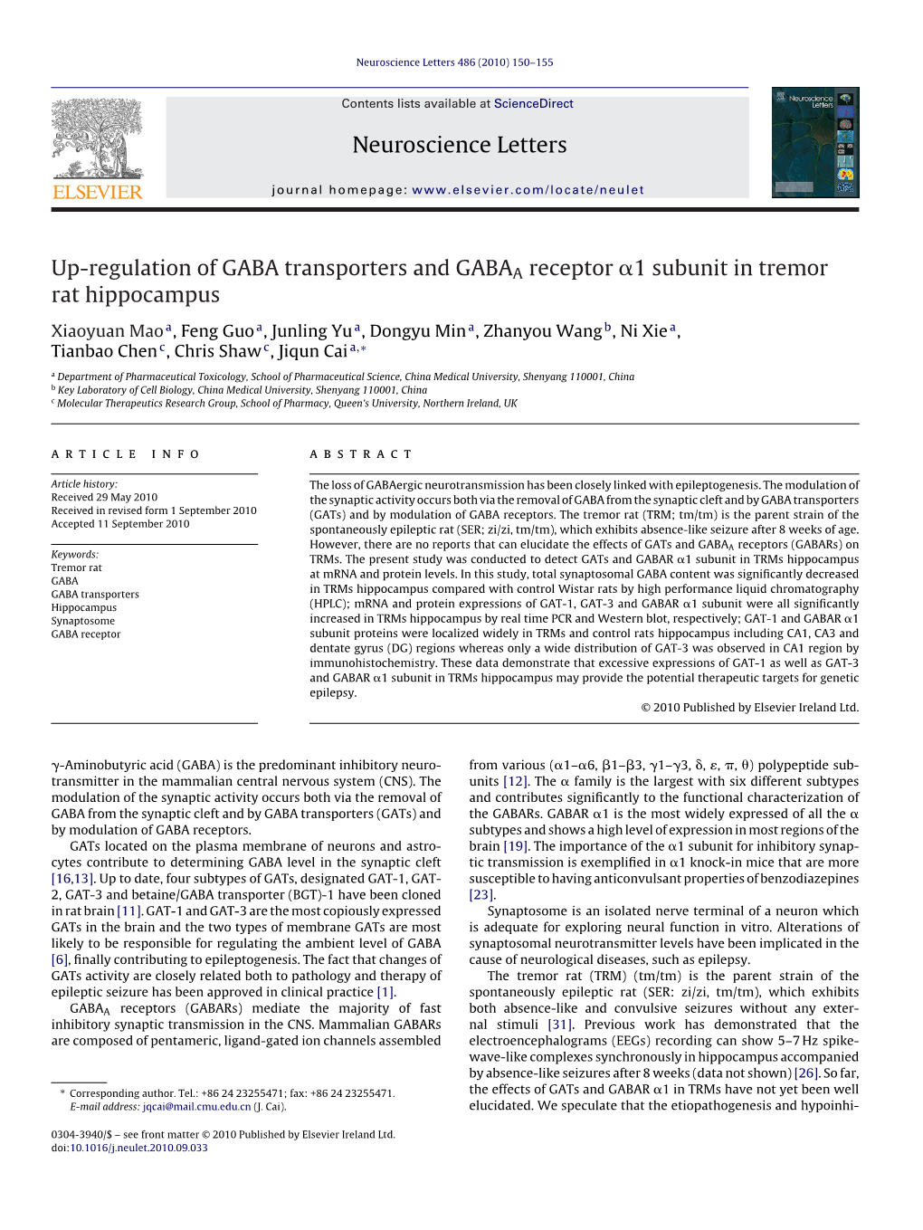 Up-Regulation of GABA Transporters and GABAA Receptor Î±1 Subunit In