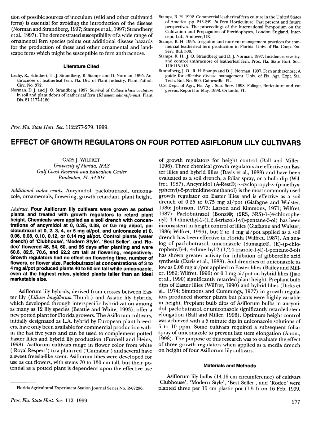 Effect of Growth Regulators on Four Potted Asiflorum Lily Cultivars