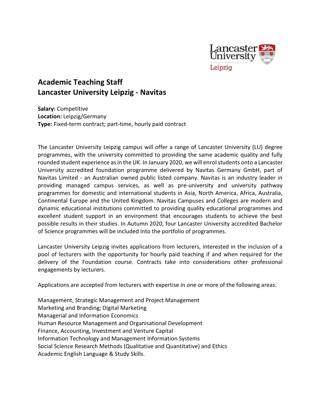 Academic Teaching Staff Lancaster University Leipzig - Navitas